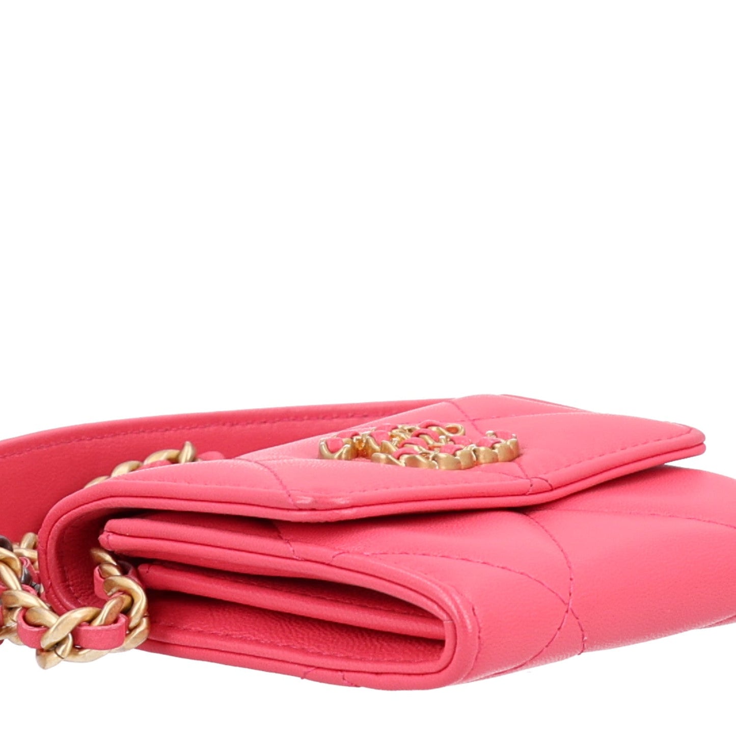 Lambskin Quilted Chanel 19 Flap Coin Purse With Chain Dark Pink