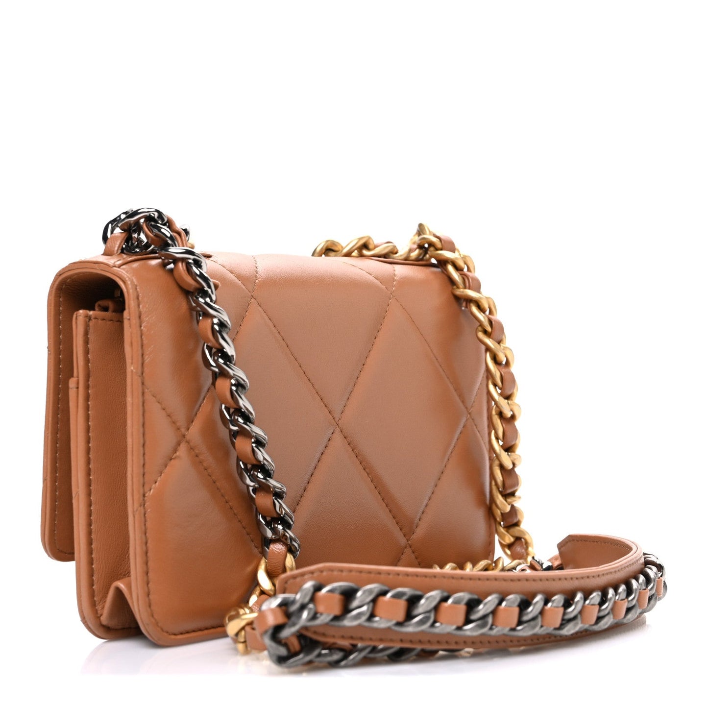 Lambskin Quilted Chanel 19 Wallet On Chain WOC Brown