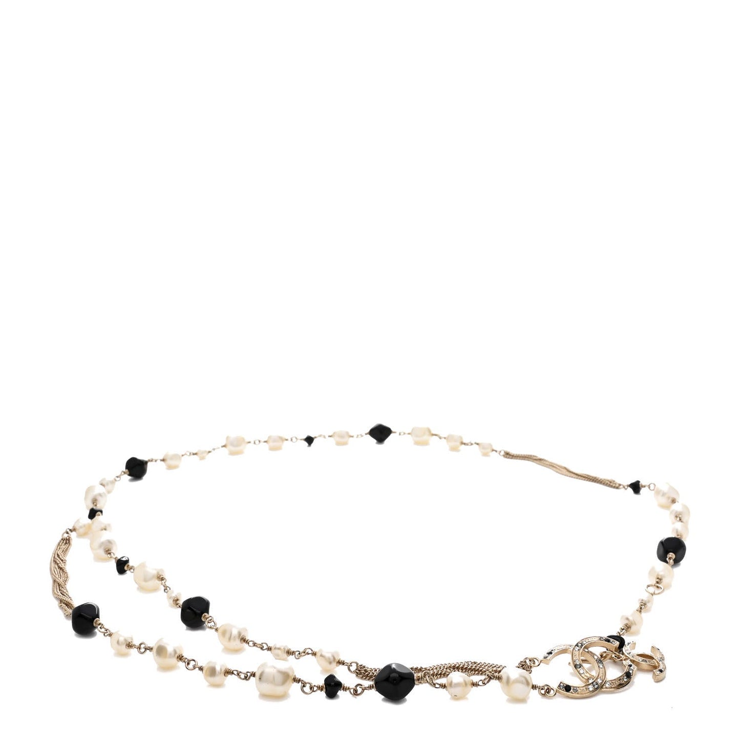 Pearl Crystal Chain CC Fancy Belt 80 32 Black Gold