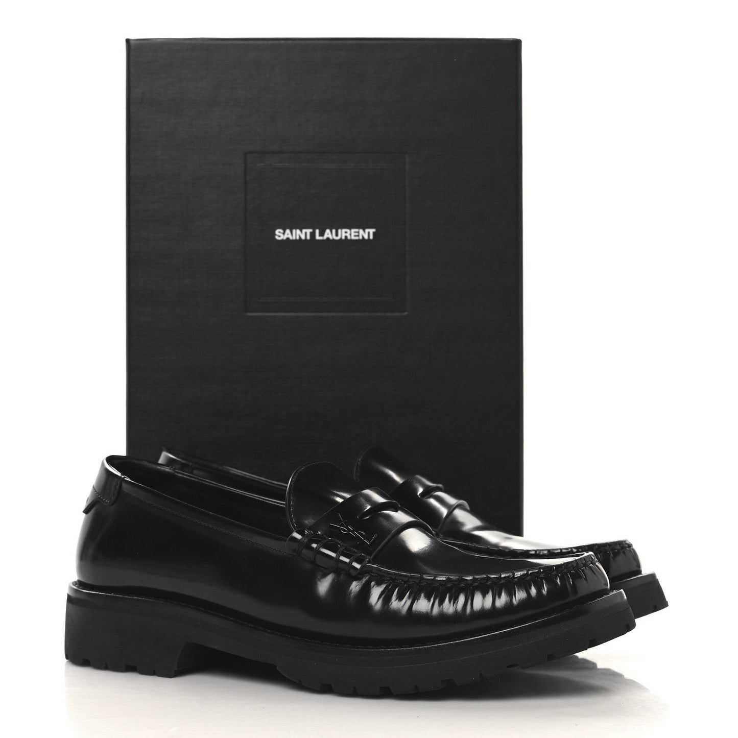 Glazed Calfskin Le Loafer 15 Penny Slippers 38.5 Black