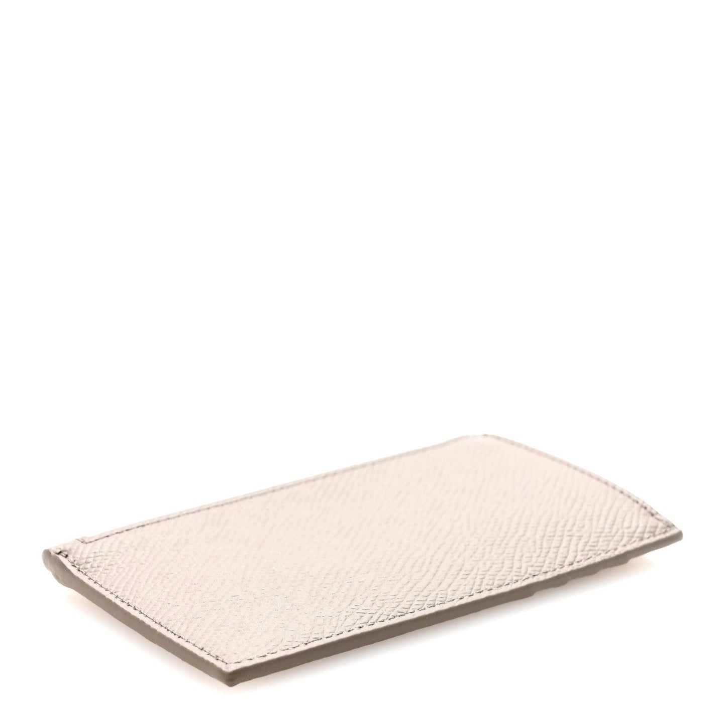 Grained Calfskin Zipped Card Holder Pebble