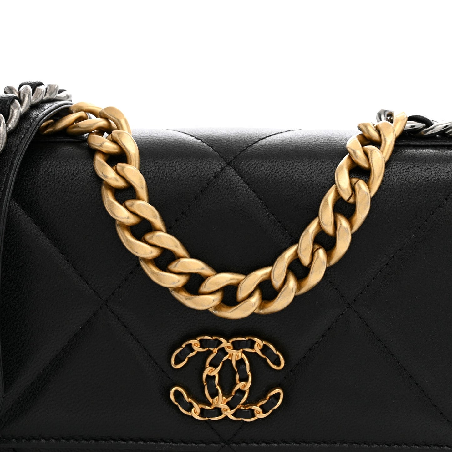 Lambskin Quilted Chanel 19 Wallet On Chain WOC Black