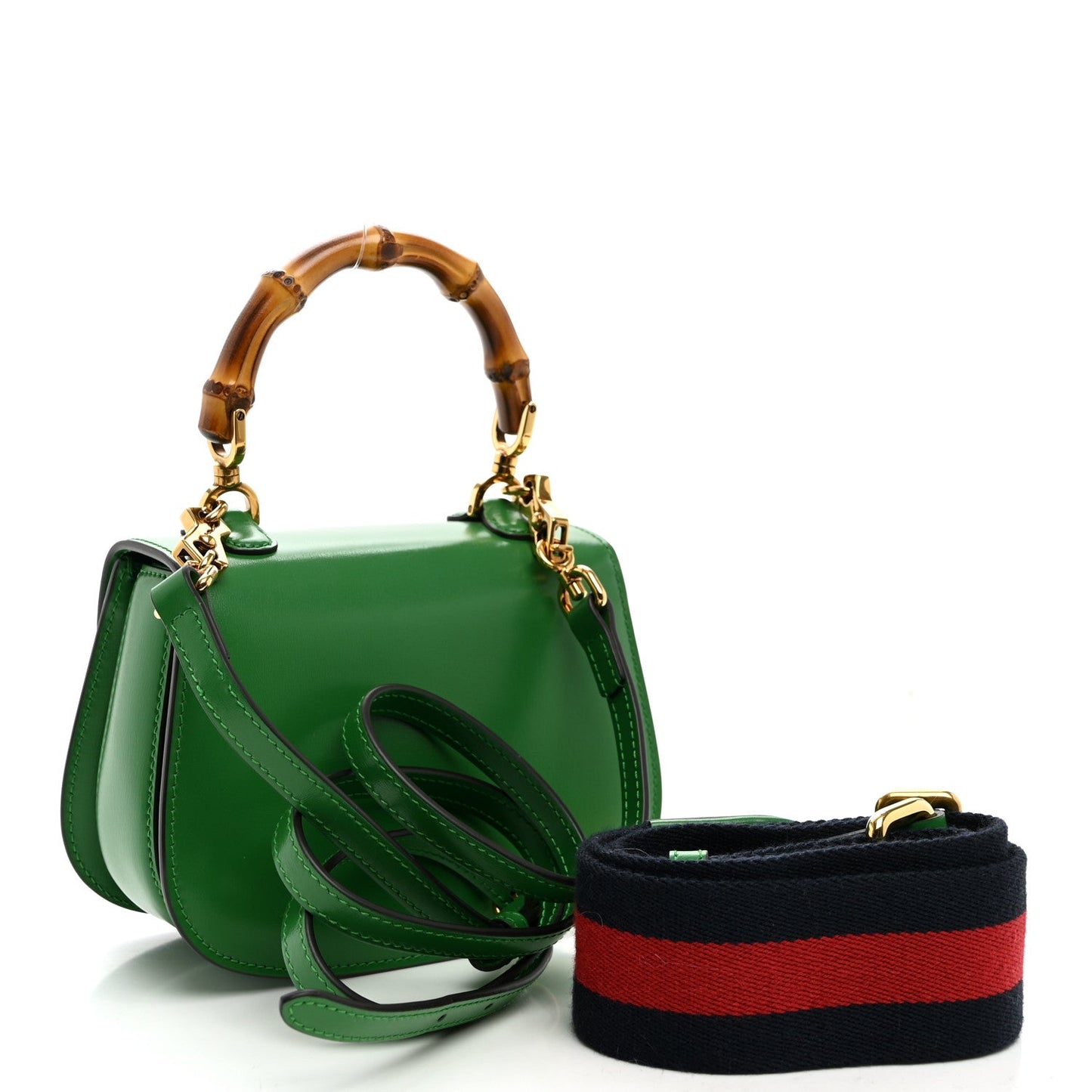Boarded Dyana Lux Calfskin Web Small Bamboo 1947 Top Handle Bag Spring Green