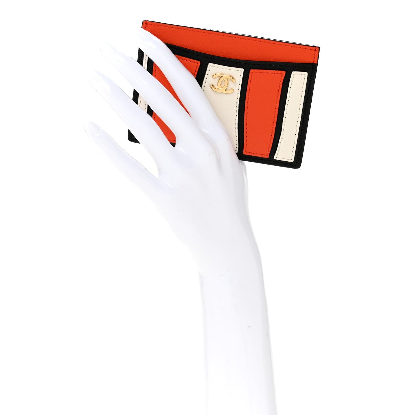 Lambskin Coco Beach Card Holder Orange White Black