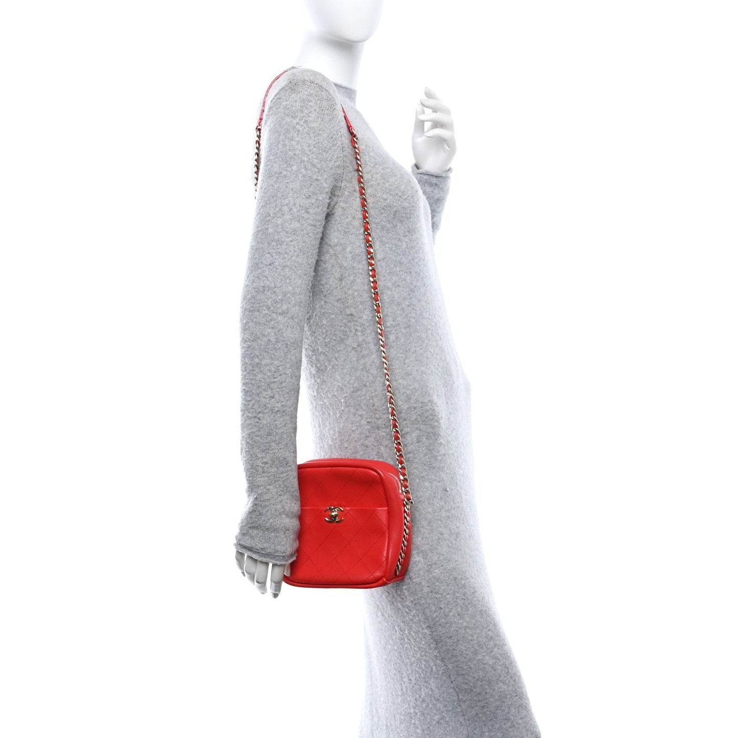 Goatskin Stitched Casual Trip North South Camera Case Red