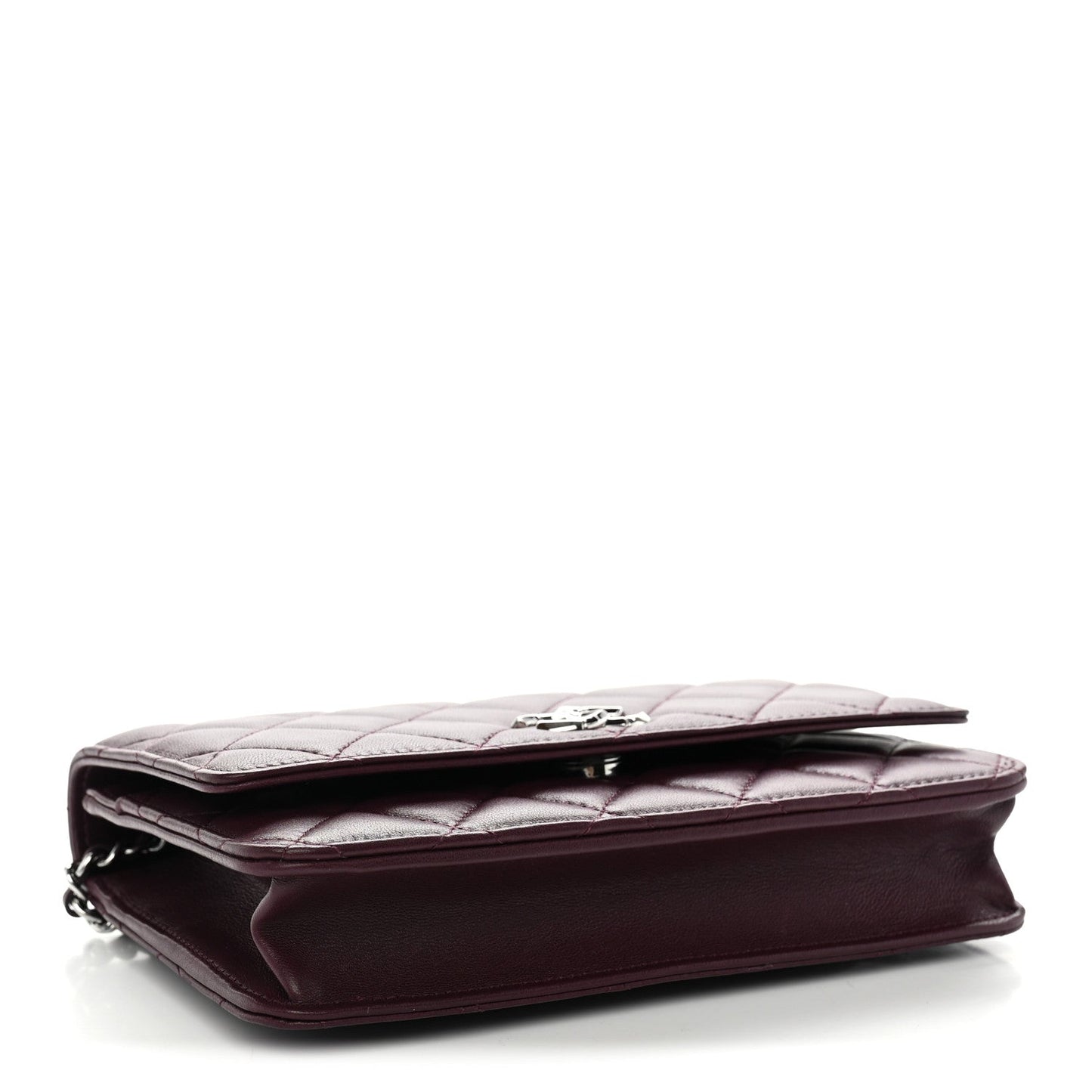 Lambskin Quilted Enamel CC Wallet On Chain WOC Burgundy