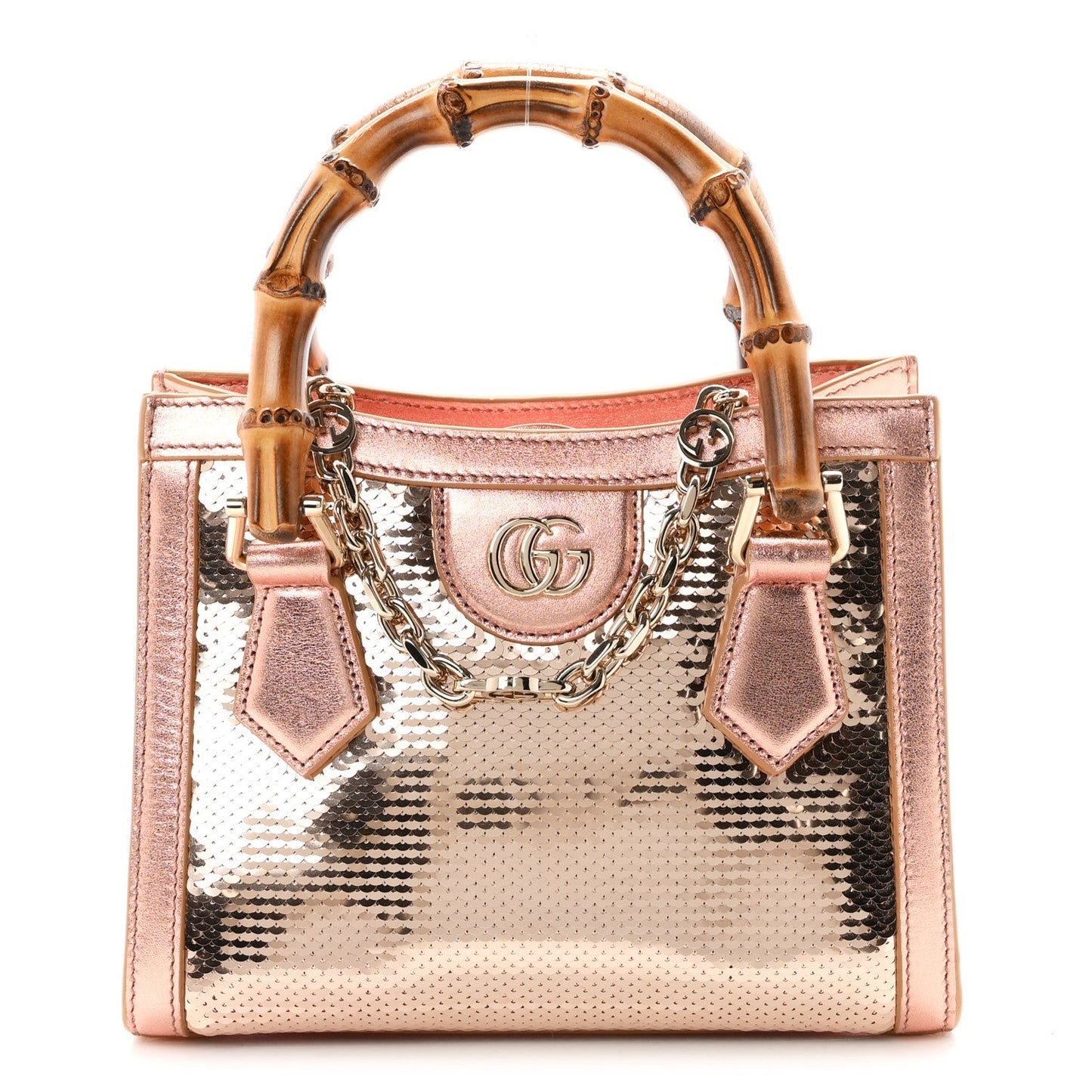 Metallic Calfskin Sequin Mini Diana Tote Bag Bronze
