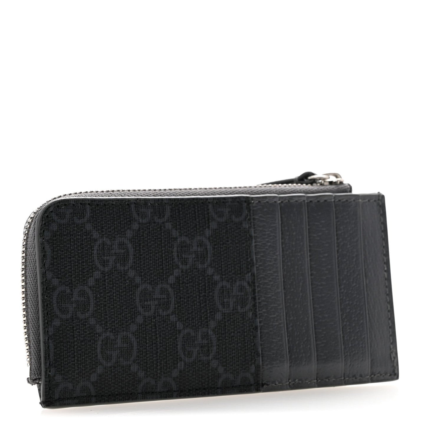 GG Supreme Monogram Zip Card Case Black Grey
