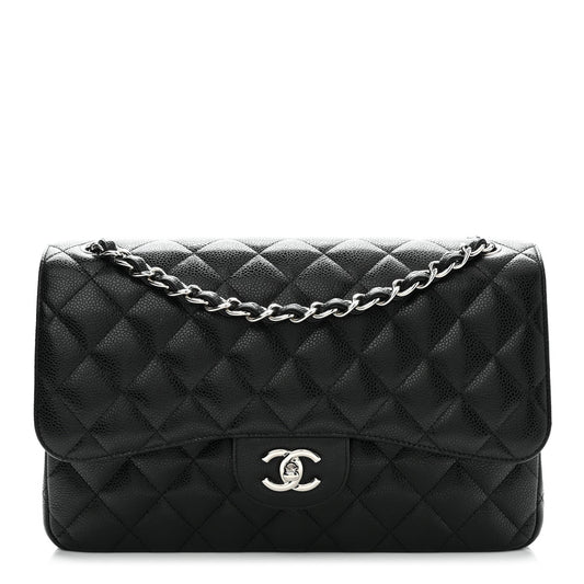 Caviar Quilted Jumbo Double Flap Black