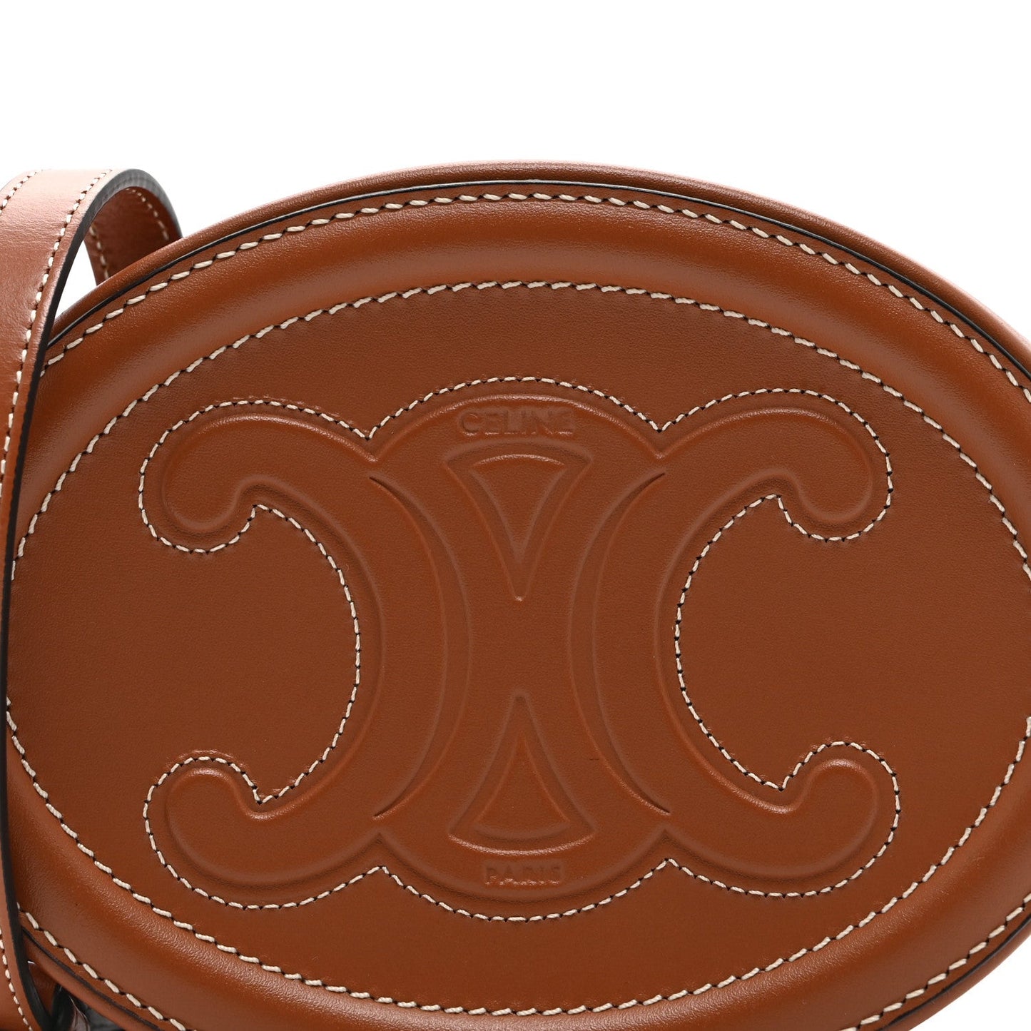 Smooth Calfskin Cuir Small Triomphe Oval Crossbody Purse Tan