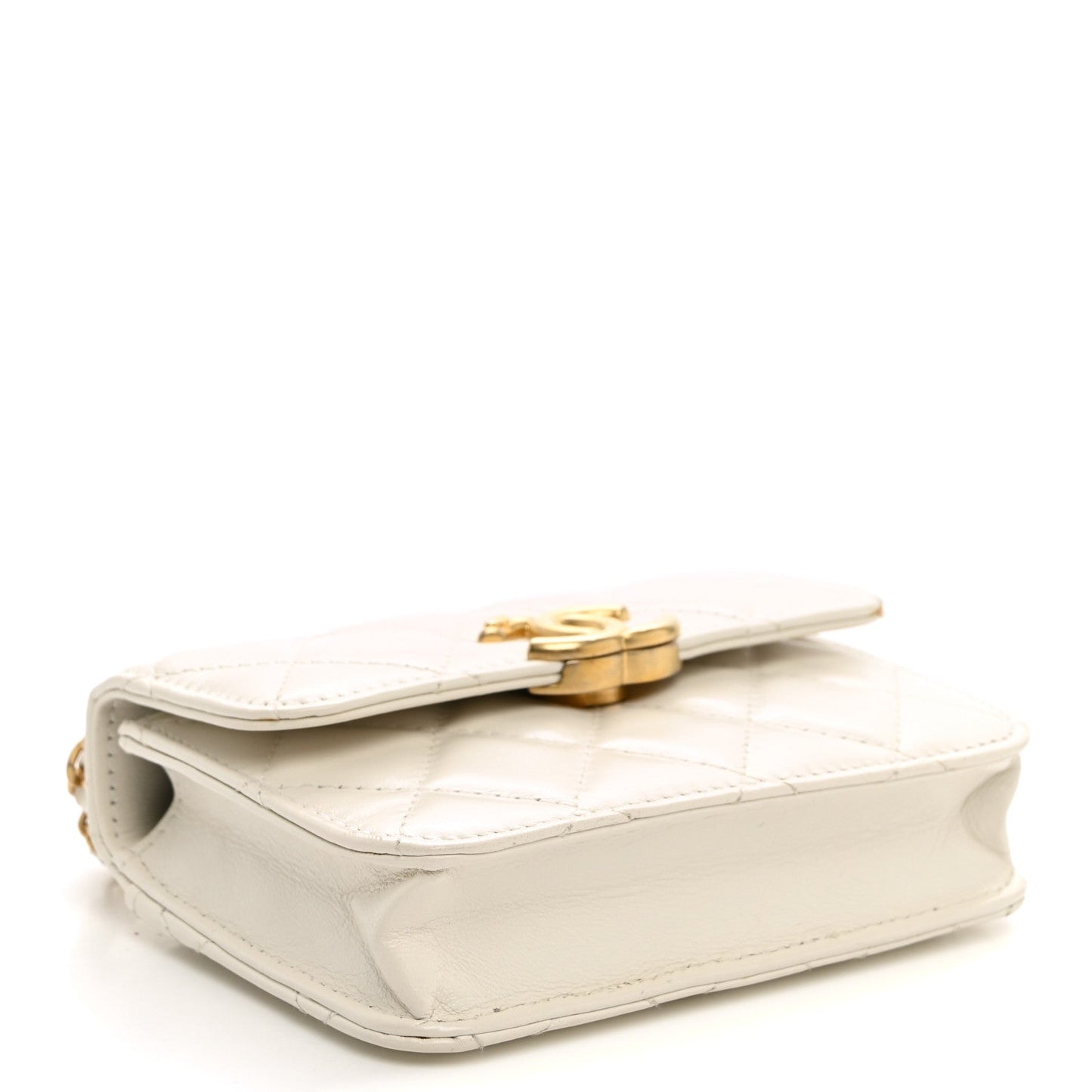Calfskin Quilted Perfect Fit Coin Purse With Chain White