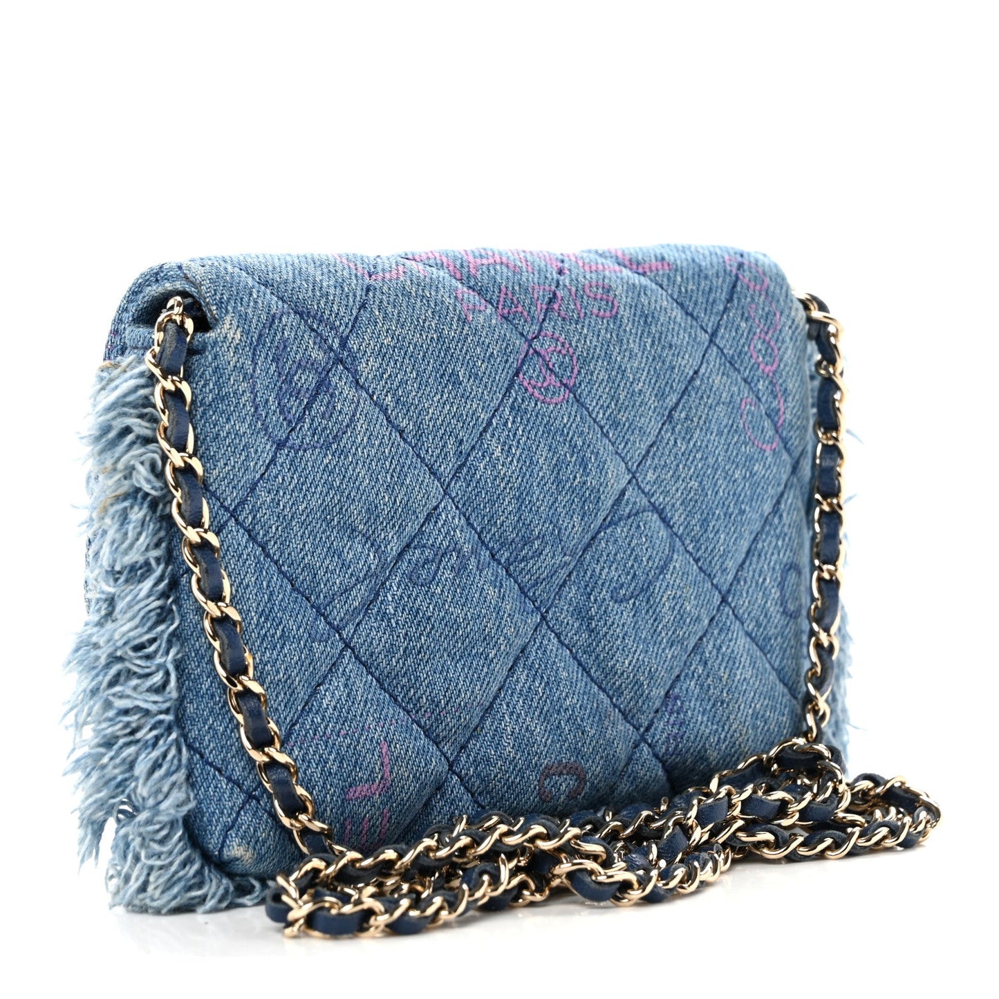 Denim Quilted Denim Mood Clutch With Chain Blue Multicolor