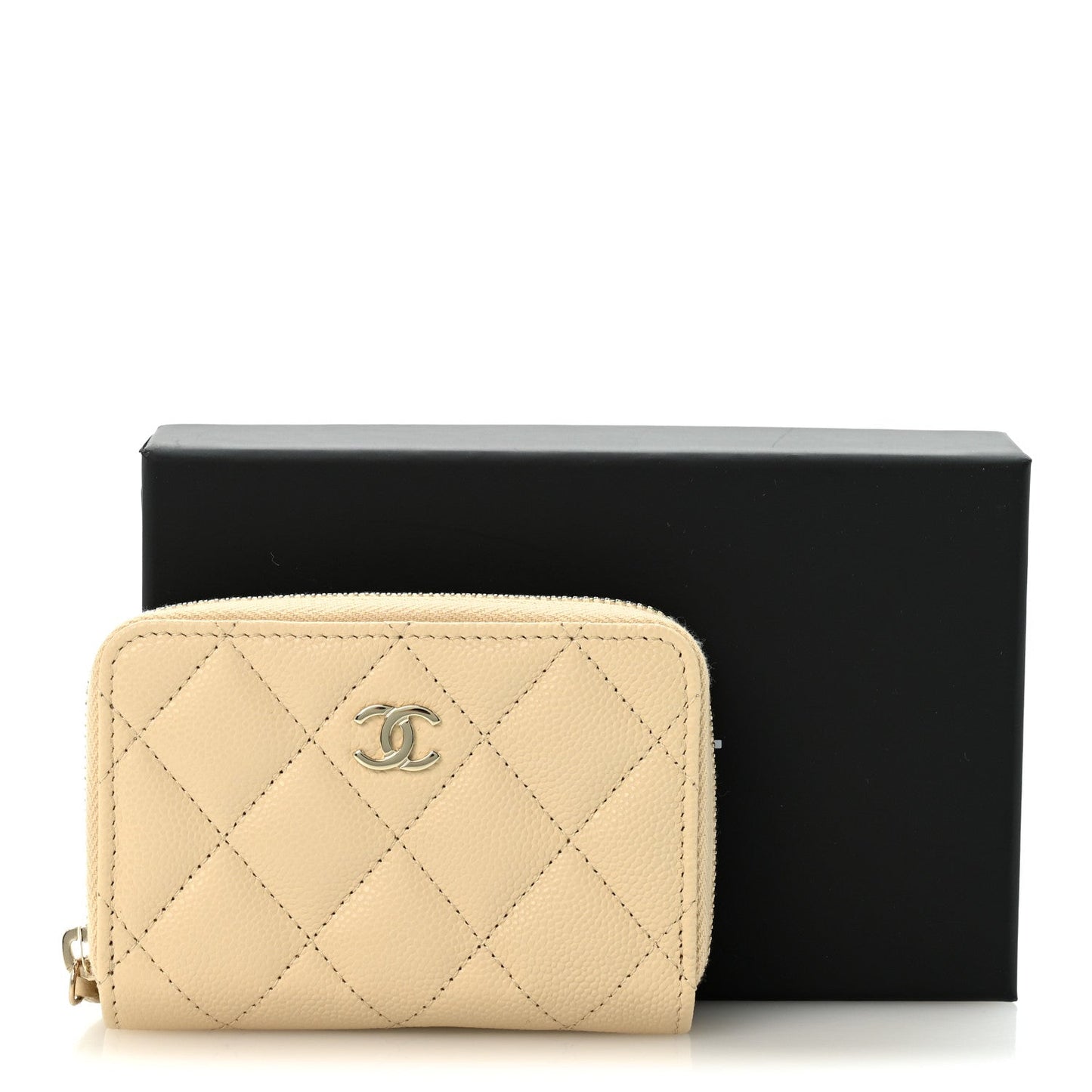 Caviar Quilted Zip Around Coin Purse Beige
