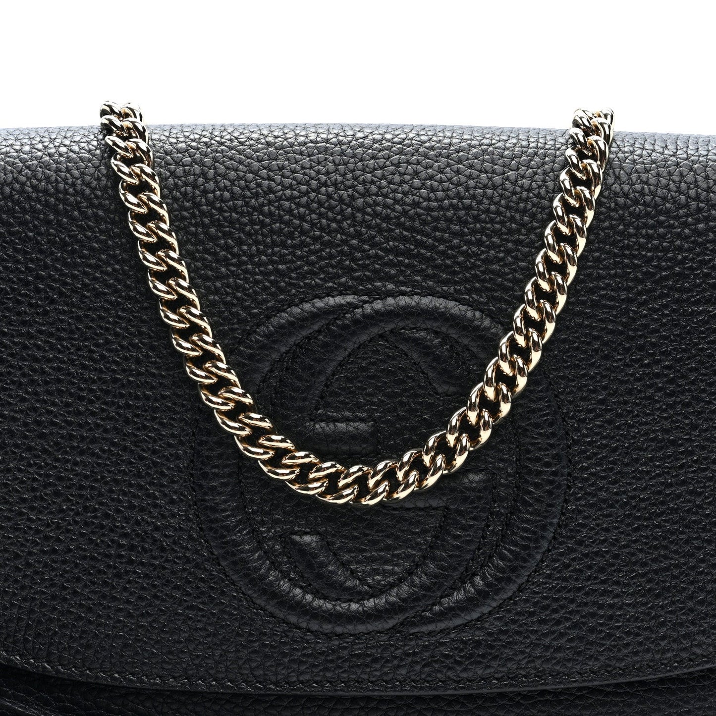 Pebbled Calfskin Medium Soho Flap Crossbody Black