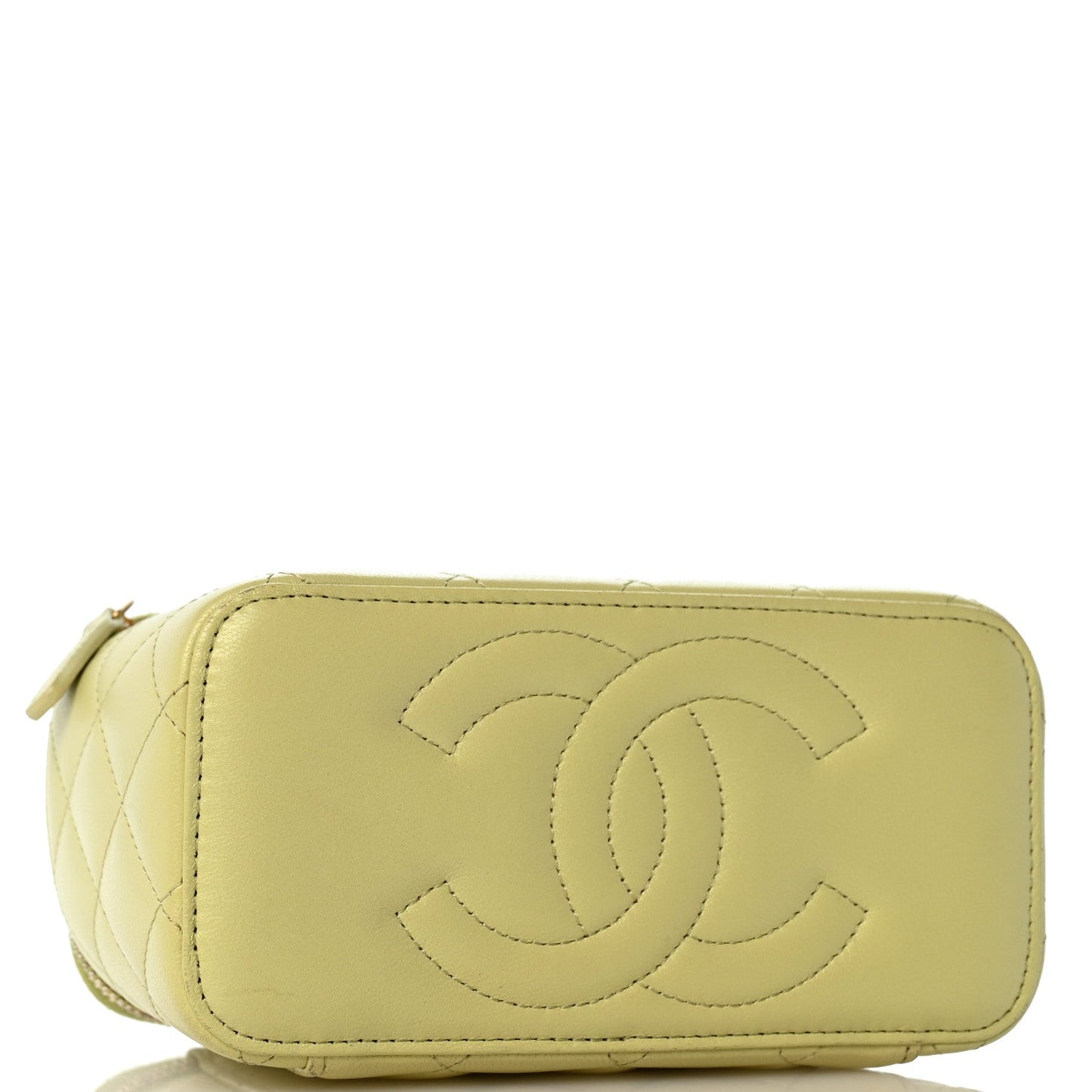 Lambskin Quilted Small Vanity Case With Chain Light Green