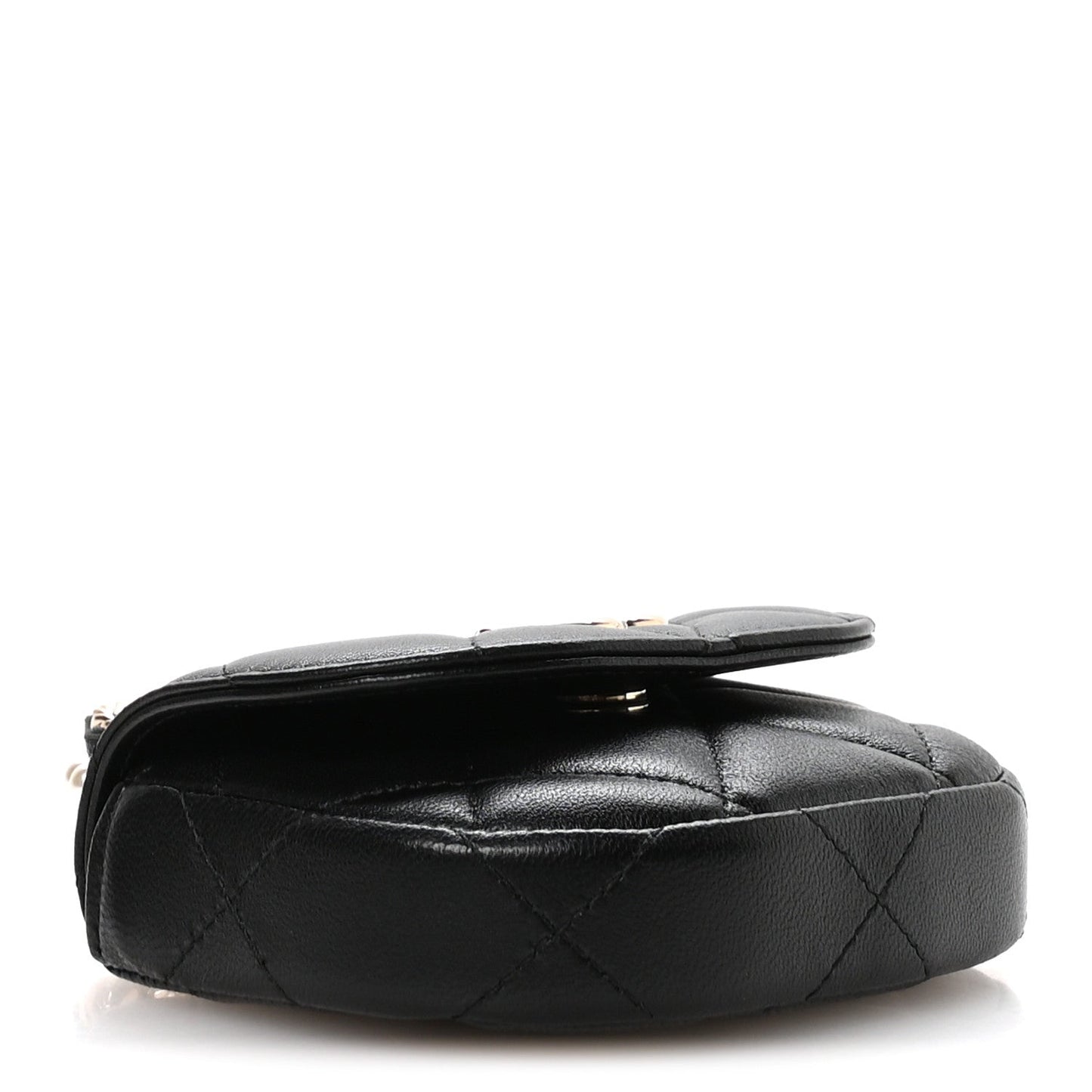 Lambskin Quilted Pearl Top Handle Clutch With Chain Black