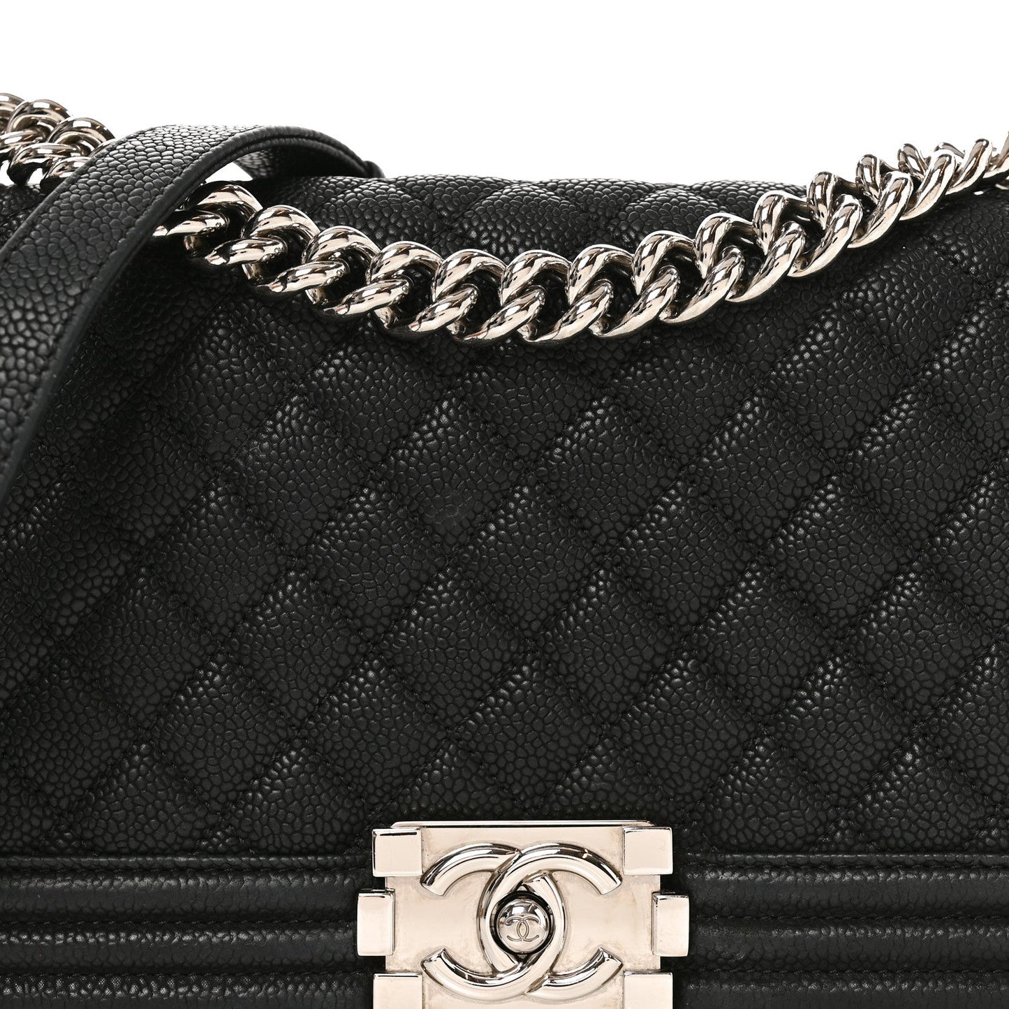 Iridescent Caviar Quilted Medium Boy Flap Black