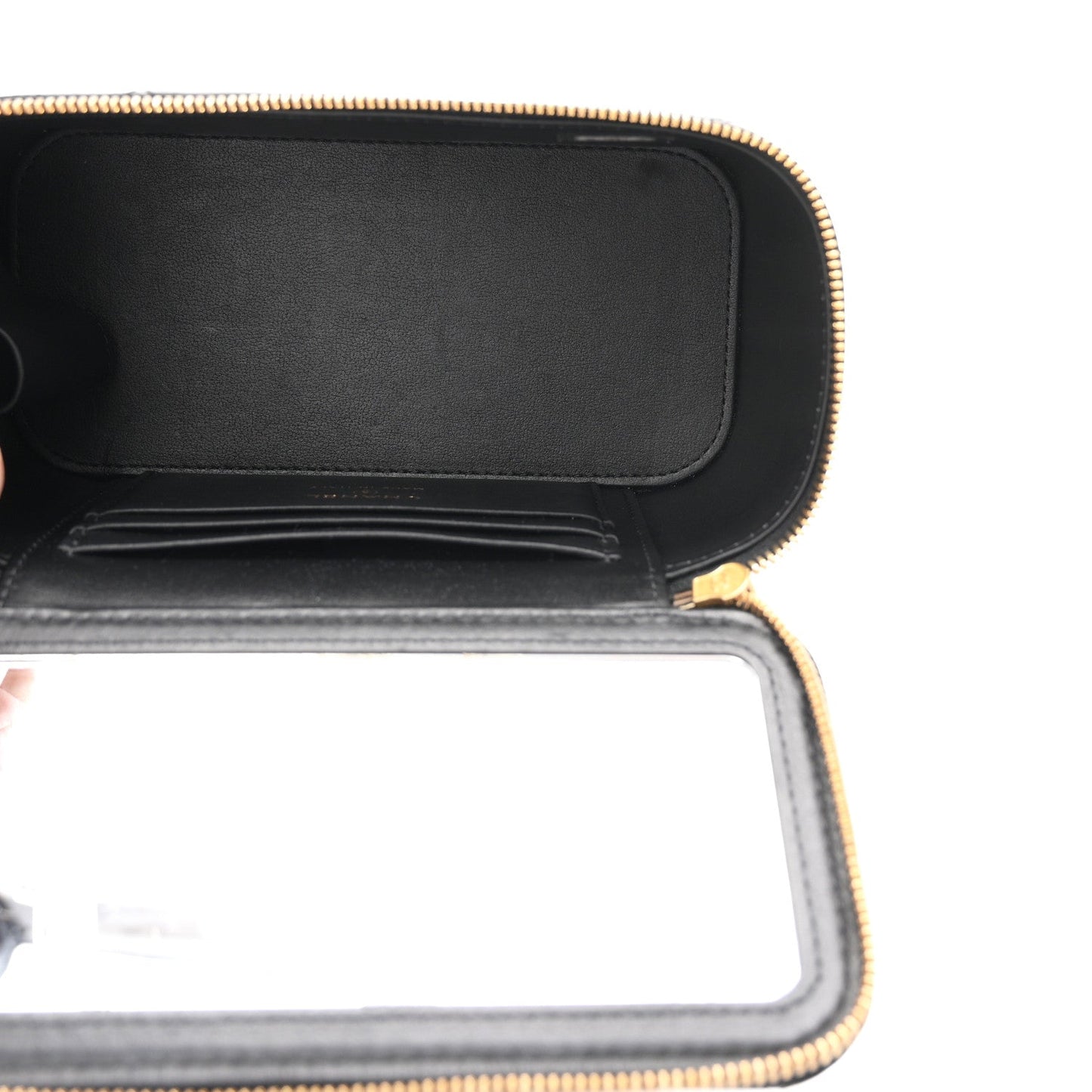 Patent Enamel Quilted Small Coco Hearts Vanity Case With Chain Black