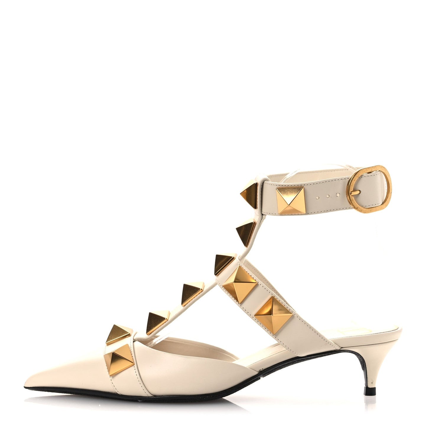 Calfskin Roman Stud Ankle Strap 40mm Pumps 35 White
