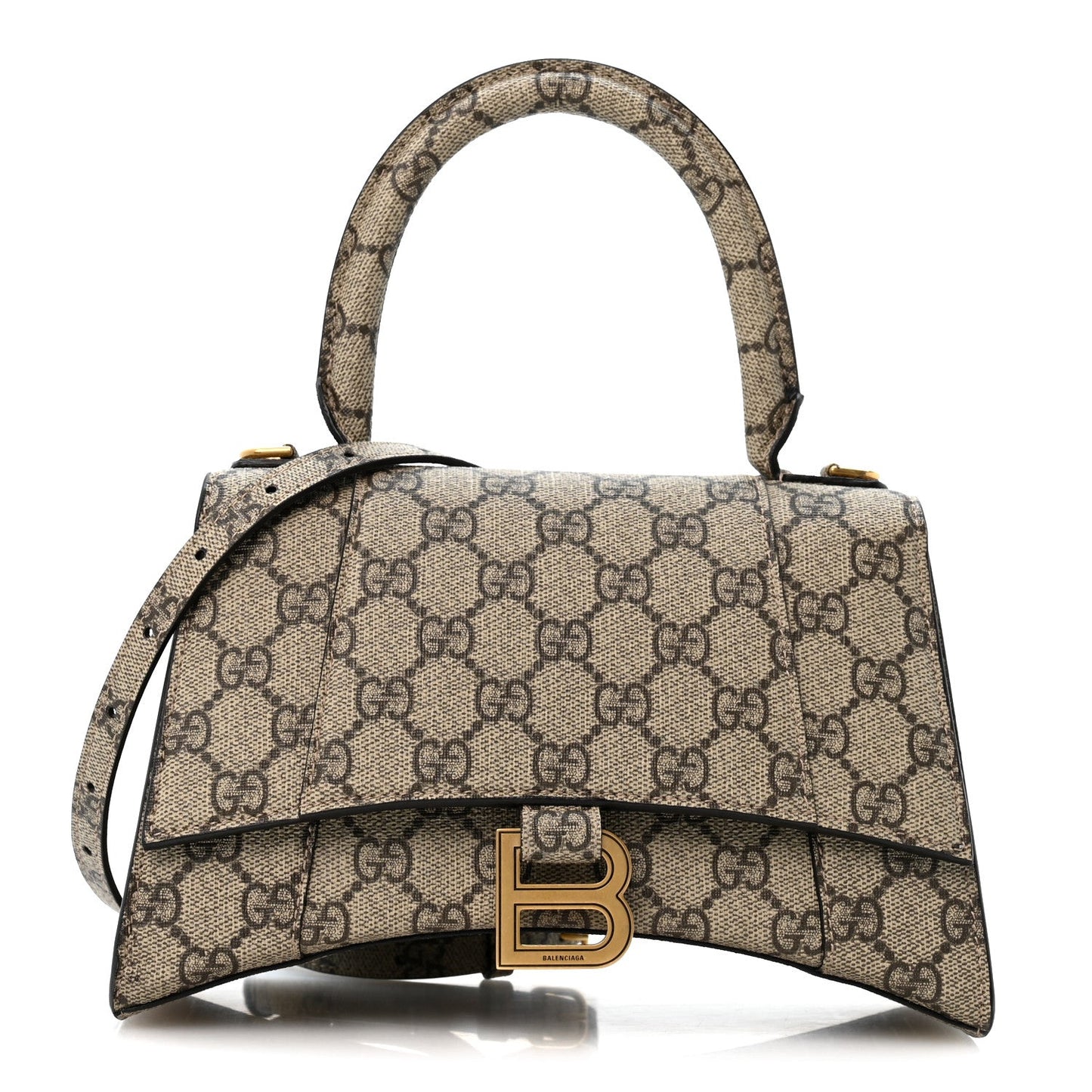 X GUCCI GG Supreme Monogram Small Hourglass Top Handle Bag Beige Ebony
