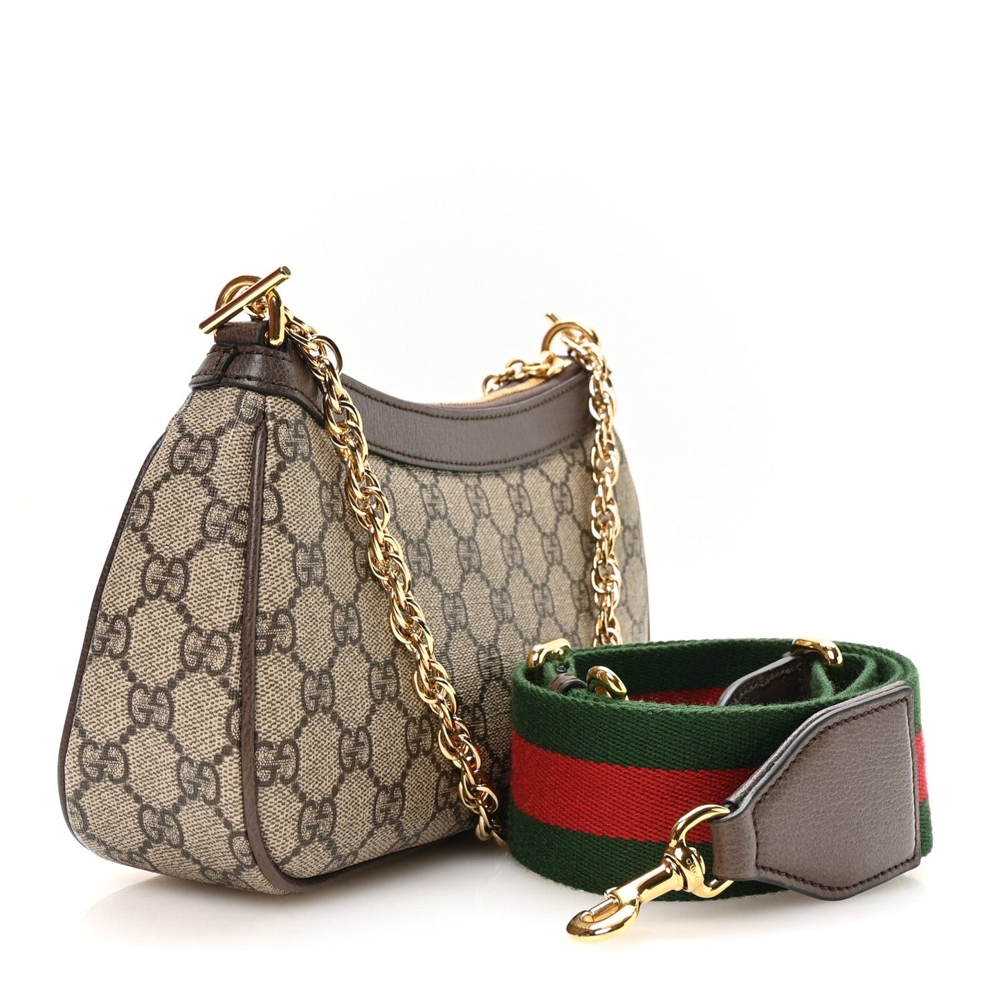 GG Supreme Monogram Textured Dollar Calfskin Web Small Ophidia GG Handbag Beige Ebony New Acero