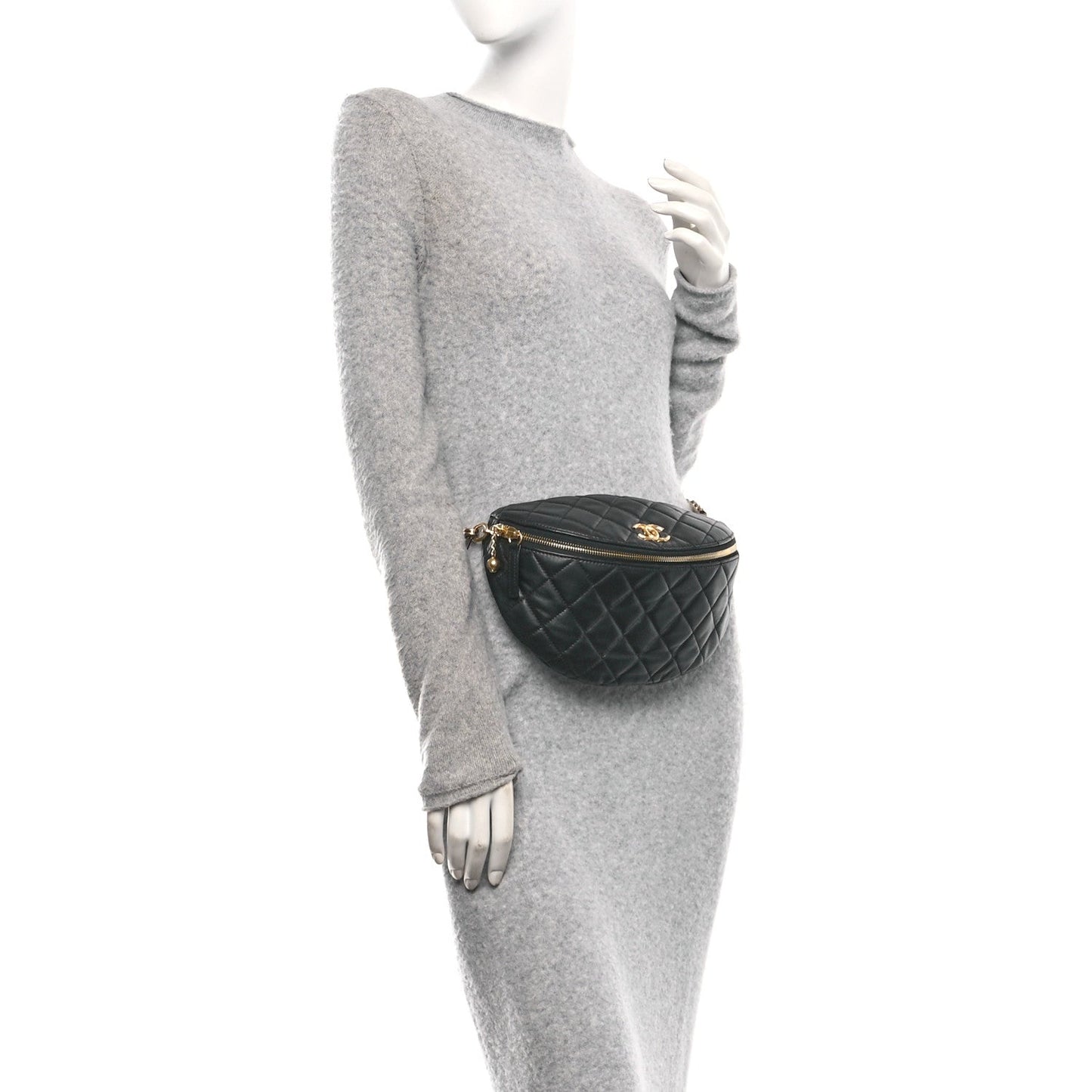 Lambskin Pearl Quilted CC Belt Bag Black