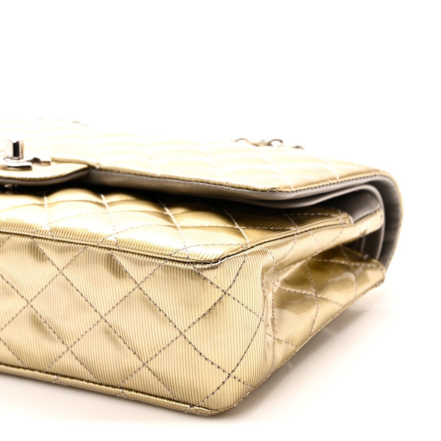 Striated Patent Quilted Medium Double Flap Gold