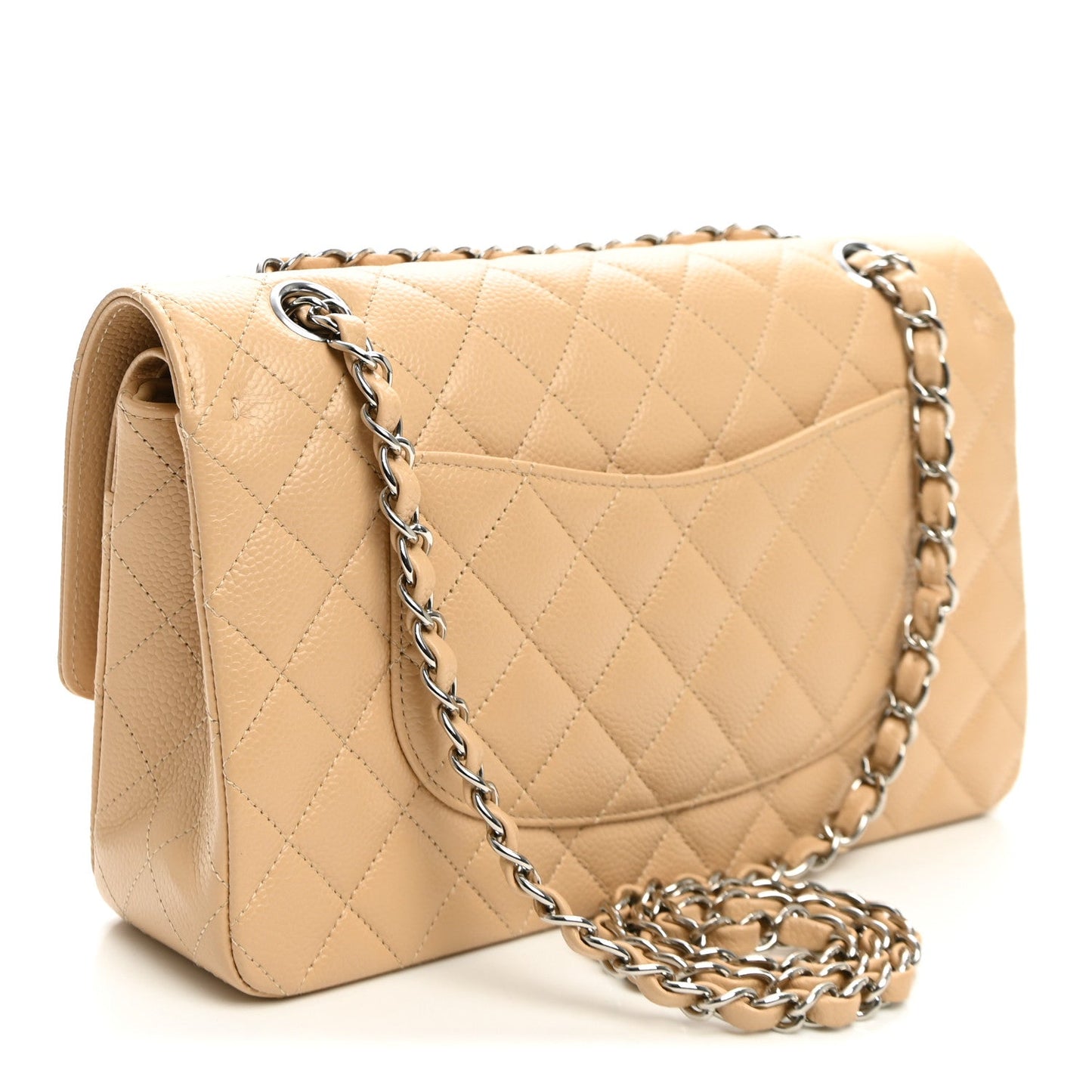 Caviar Quilted Medium Double Flap Beige