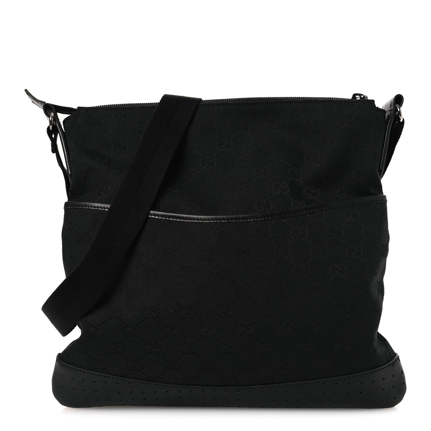 Monogram Calfskin Perforated Medium Flat Messenger Bag Black