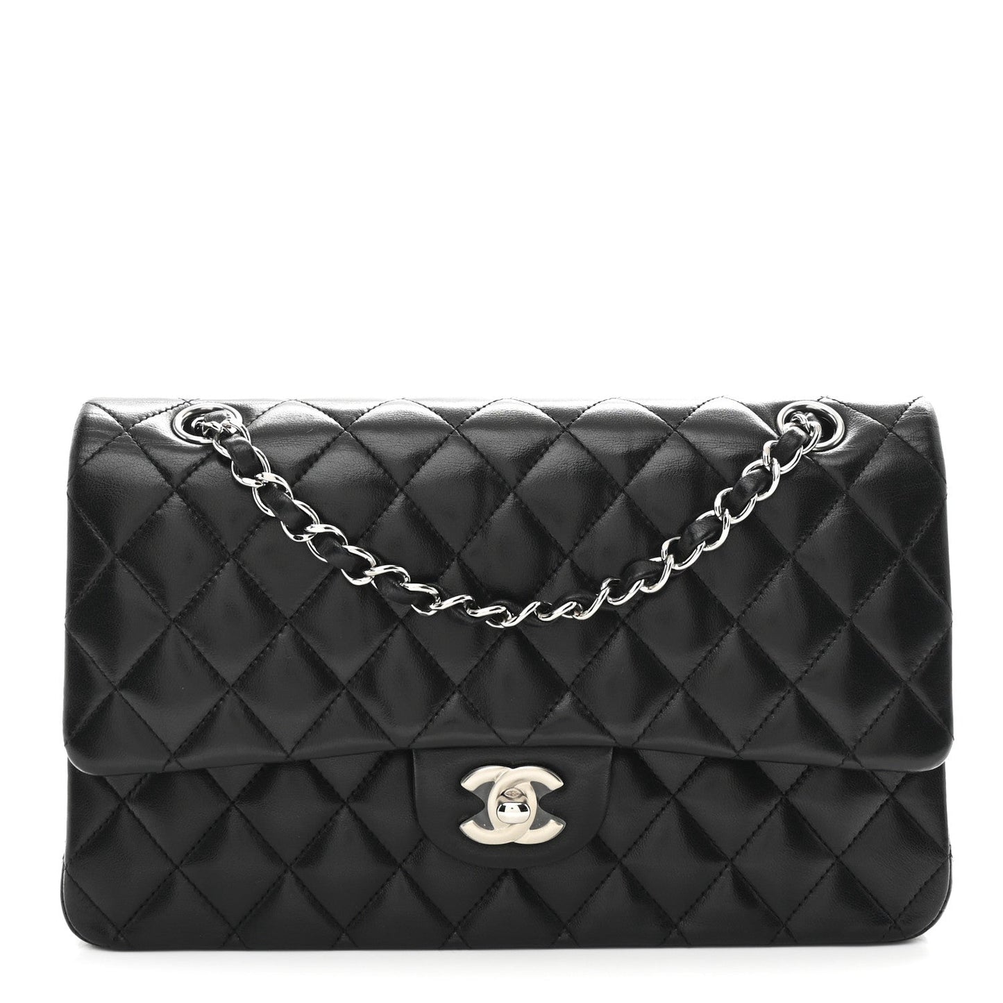 Lambskin Quilted Medium Double Flap Black