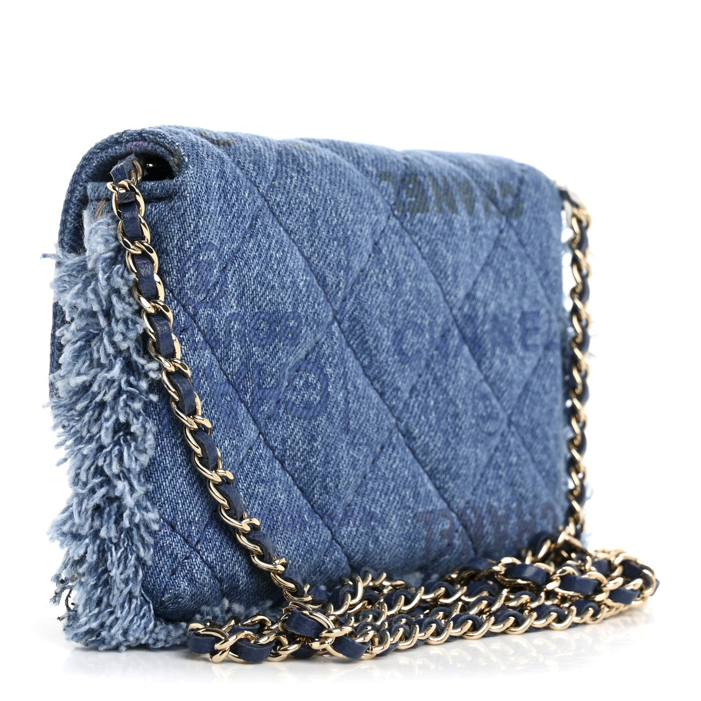 Denim Quilted Denim Mood Clutch With Chain Blue Multicolor