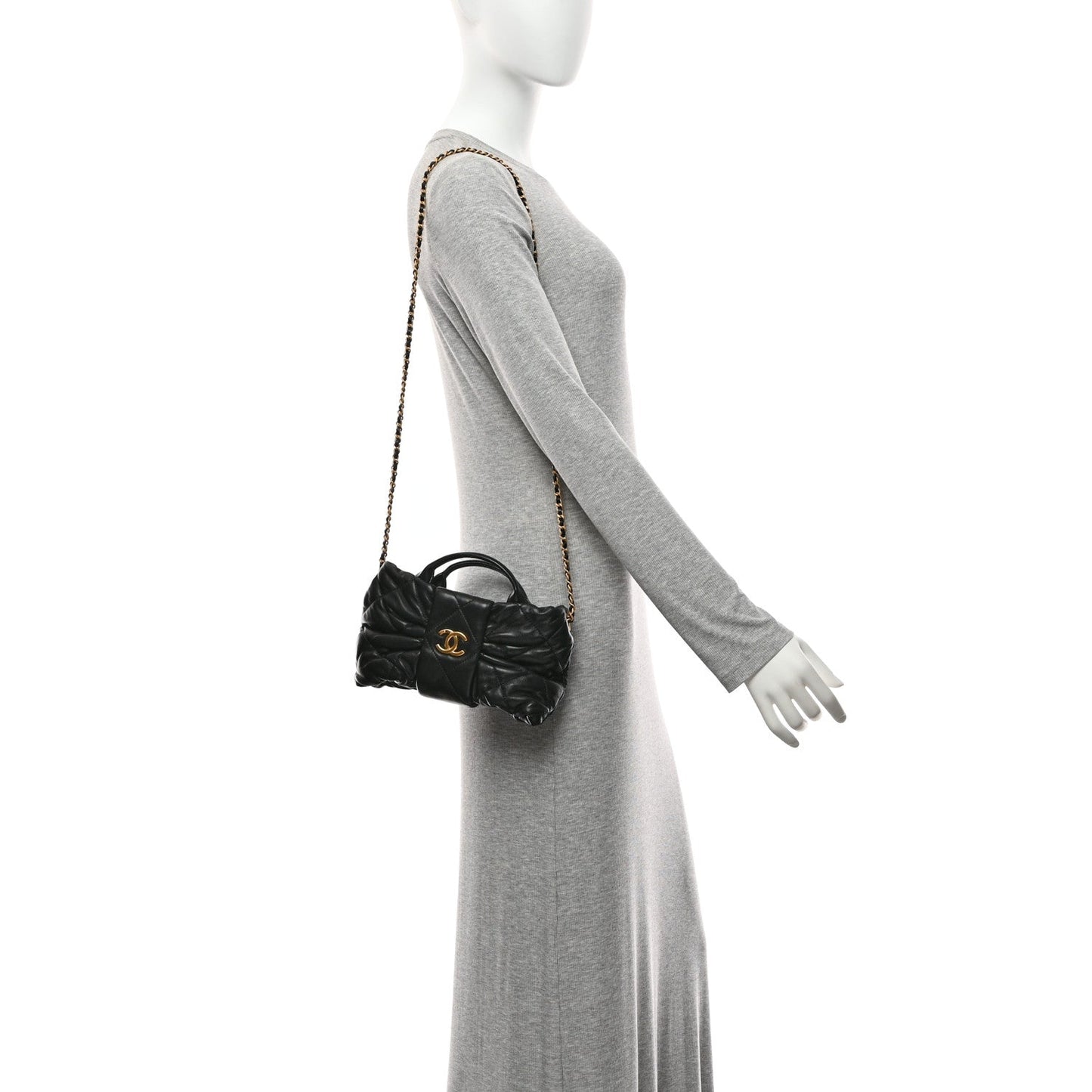 Lambskin Quilted Mini Bow Bag Black
