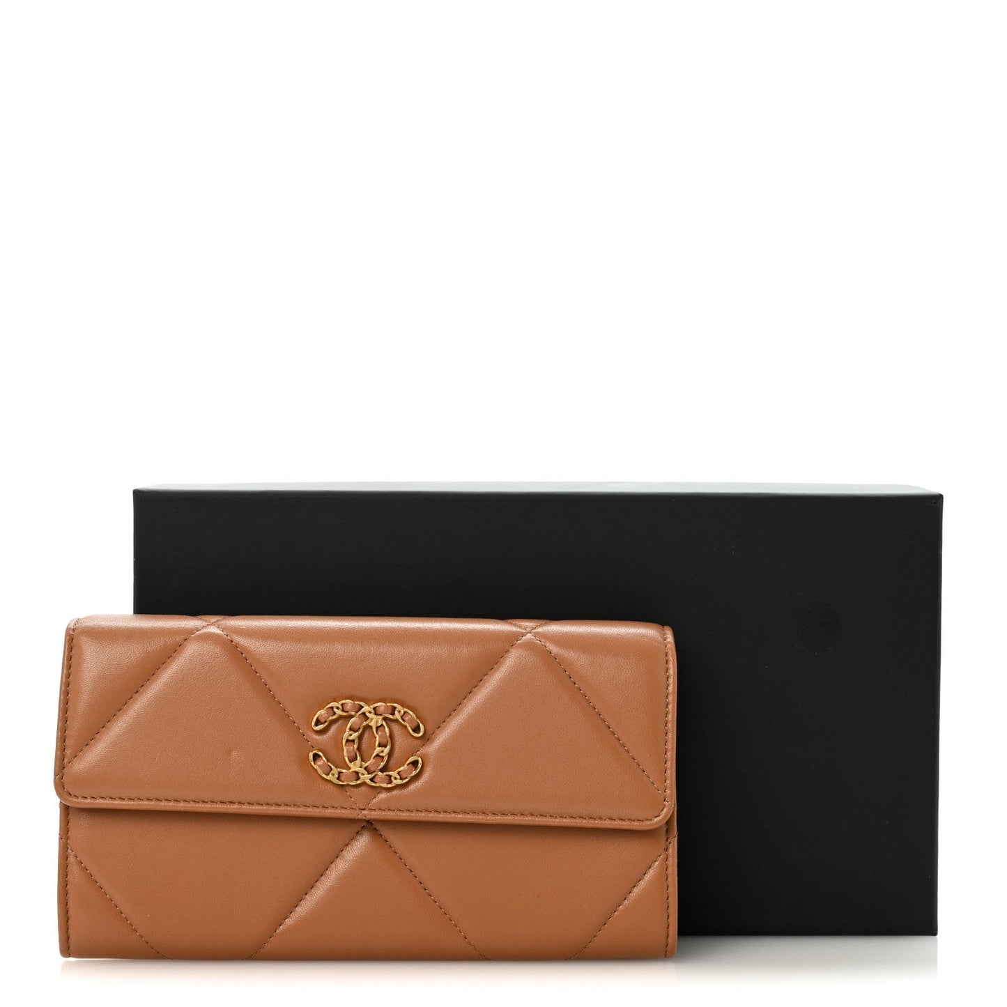 Lambskin Quilted Chanel 19 Flap Wallet Brown