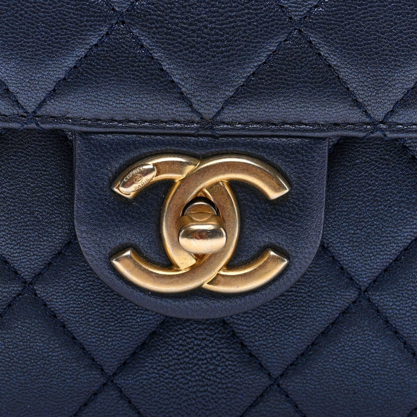 Iridescent Lambskin Quilted Chic Pearls Flap Navy Blue