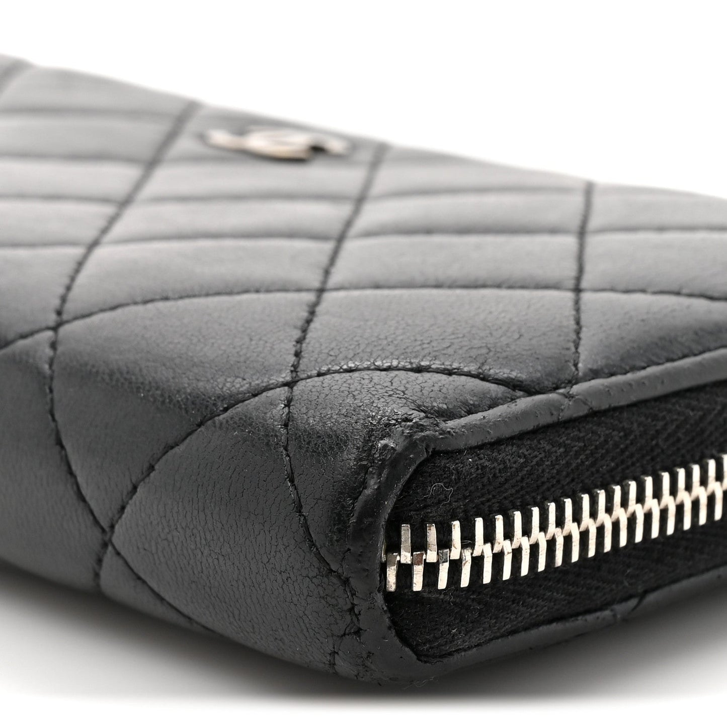 Lambskin Quilted Large Gusset Zip Around Wallet Black