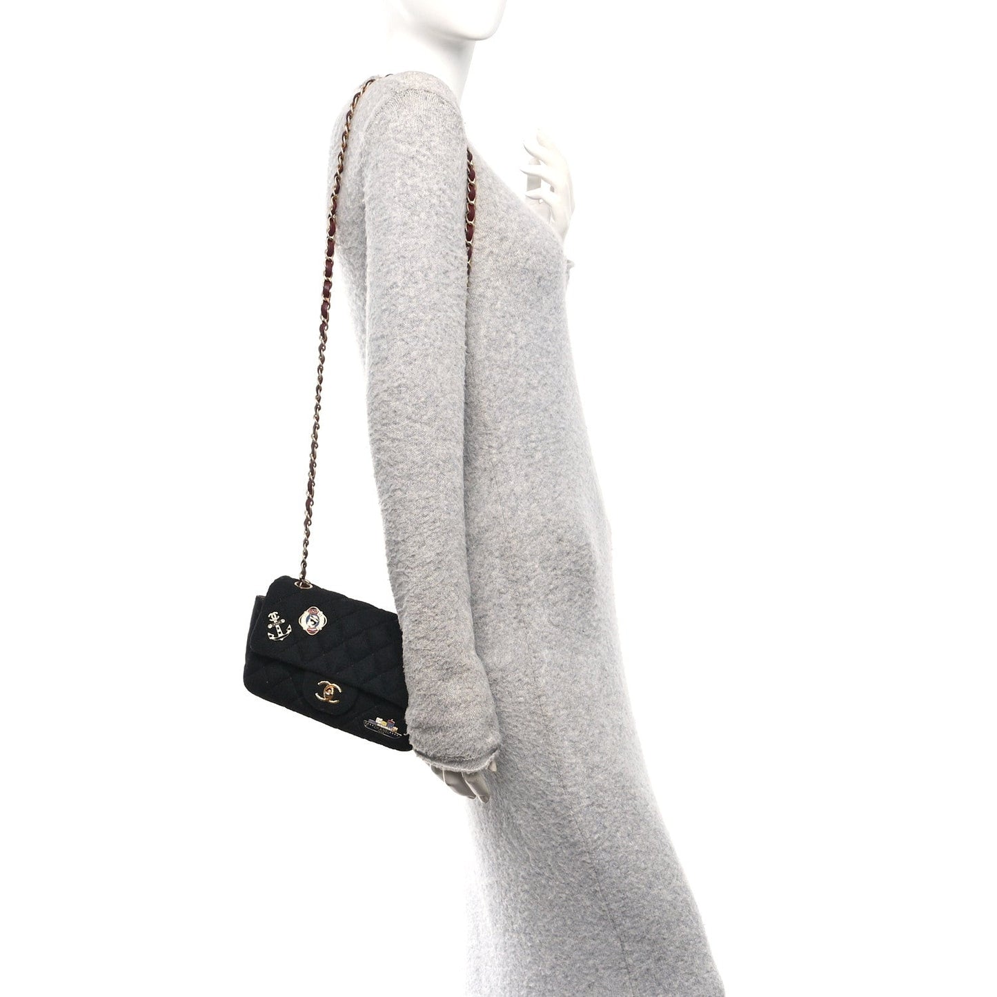 Felt Quilted Paris-Hamburg Charms Mini Rectangular Flap Black