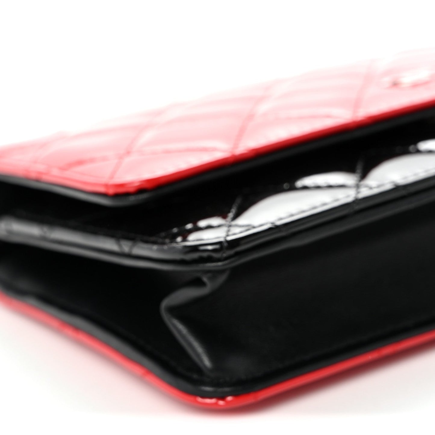 Patent Quilted Bi-Color Wallet On Chain WOC Red Black