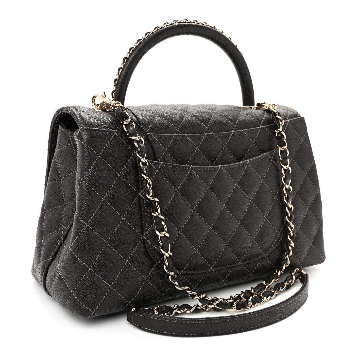Caviar Quilted Small Coco Handle Flap Dark Brown Dark Brown