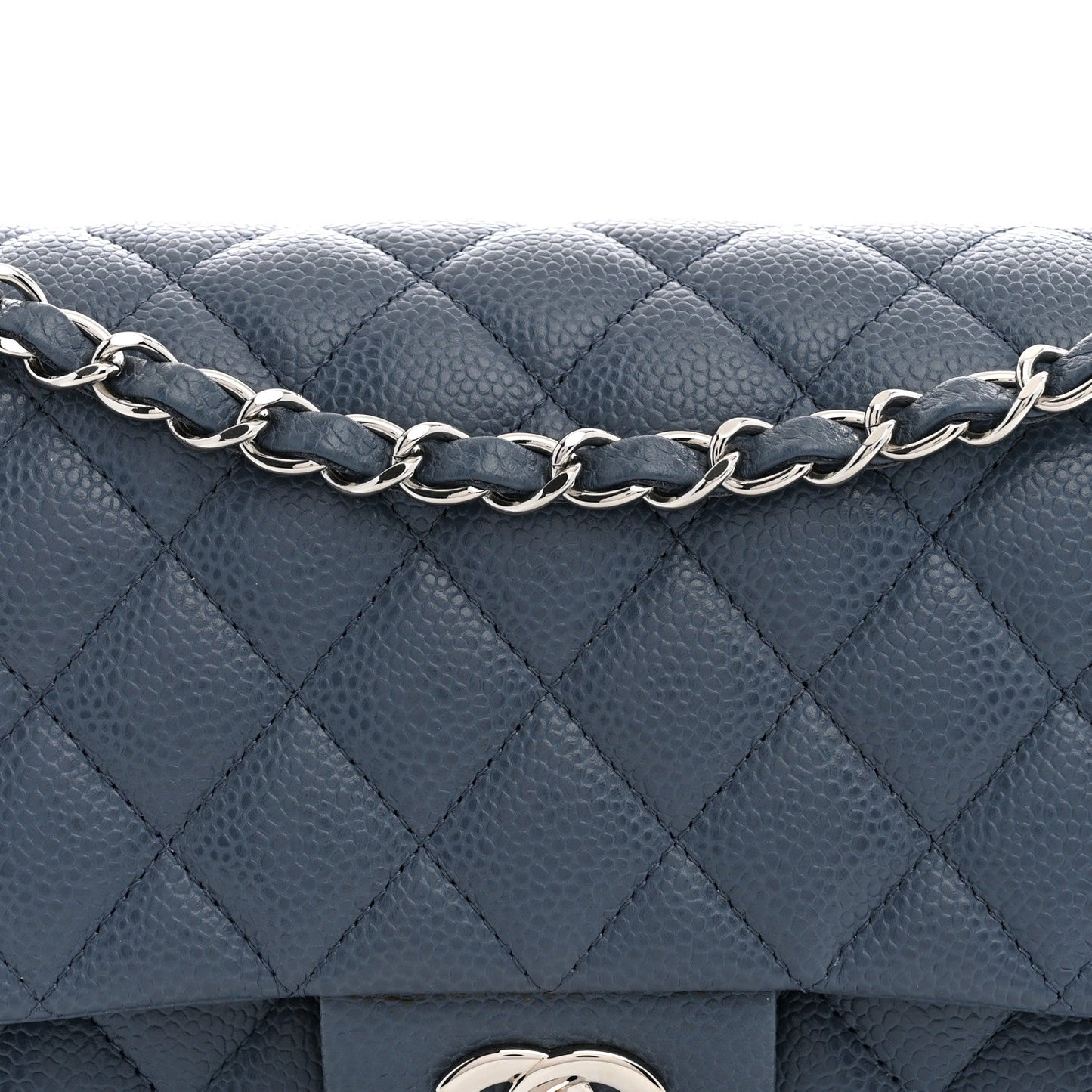 Caviar Quilted Medium Double Flap Blue