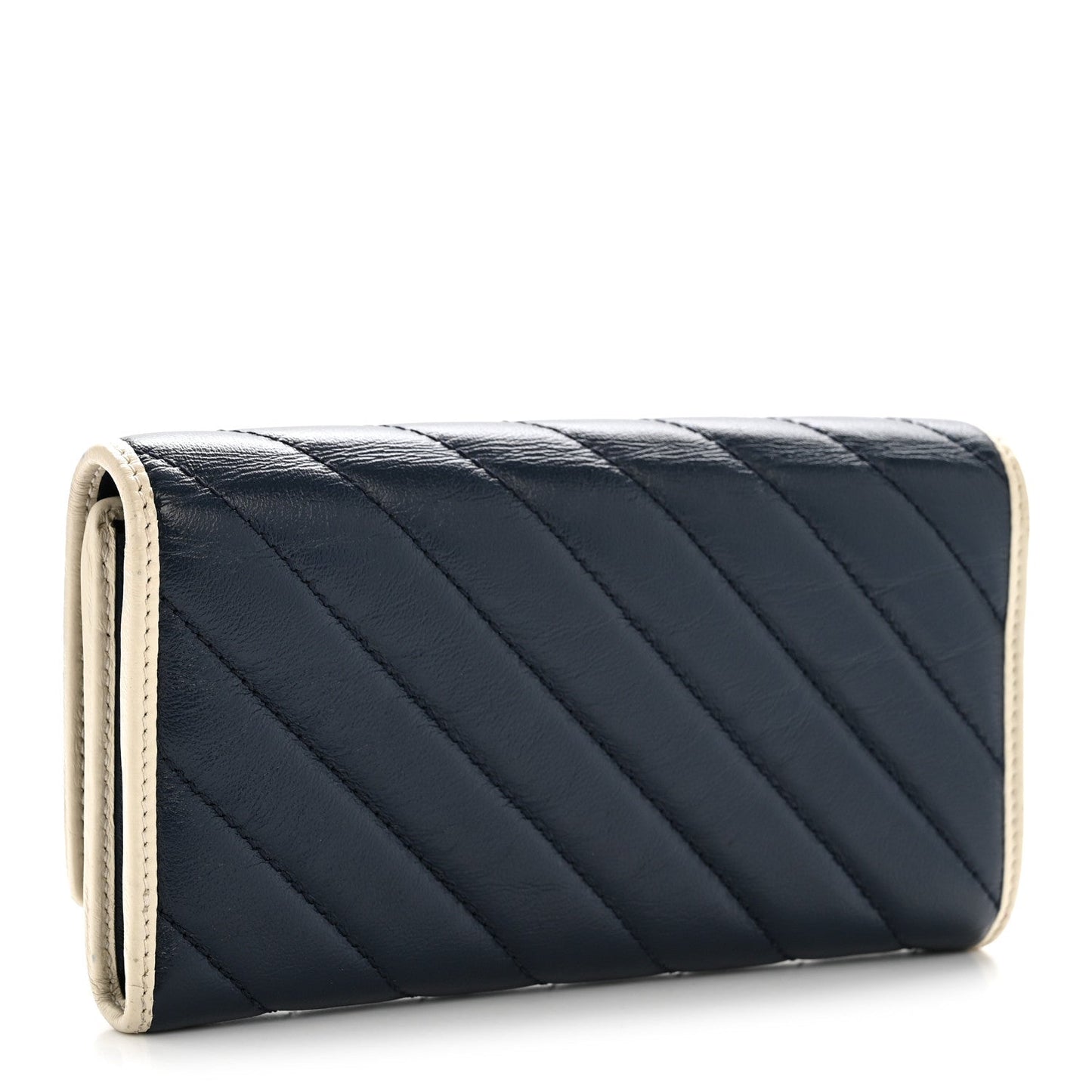 Vintage Effect Calfskin Matelasse Diagonal Torchon GG Marmont Continental Wallet Blue Agata Mystic White