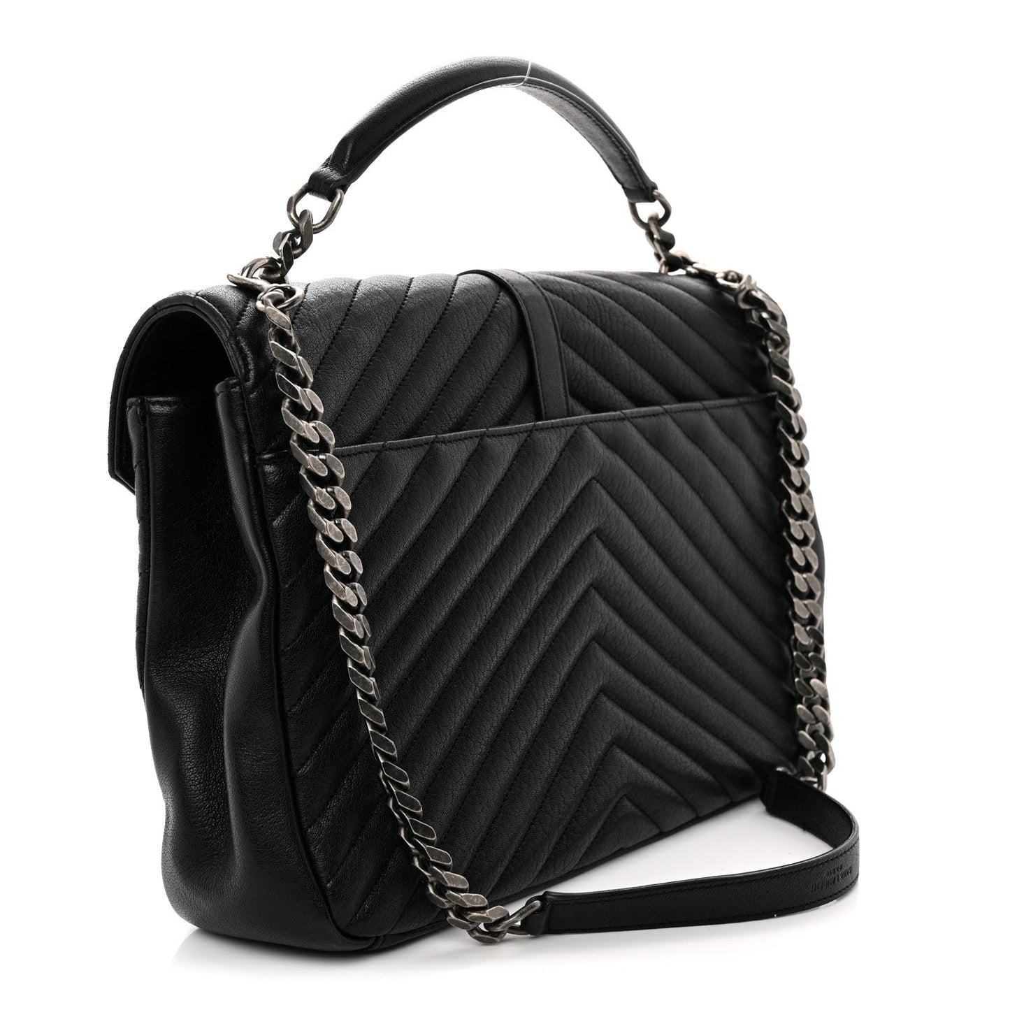 Sheepskin Matelasse Chevron Monogram Large College Satchel Black