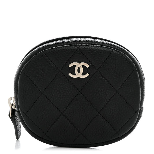 Caviar Quilted Zip Around Classic Coin Purse Black