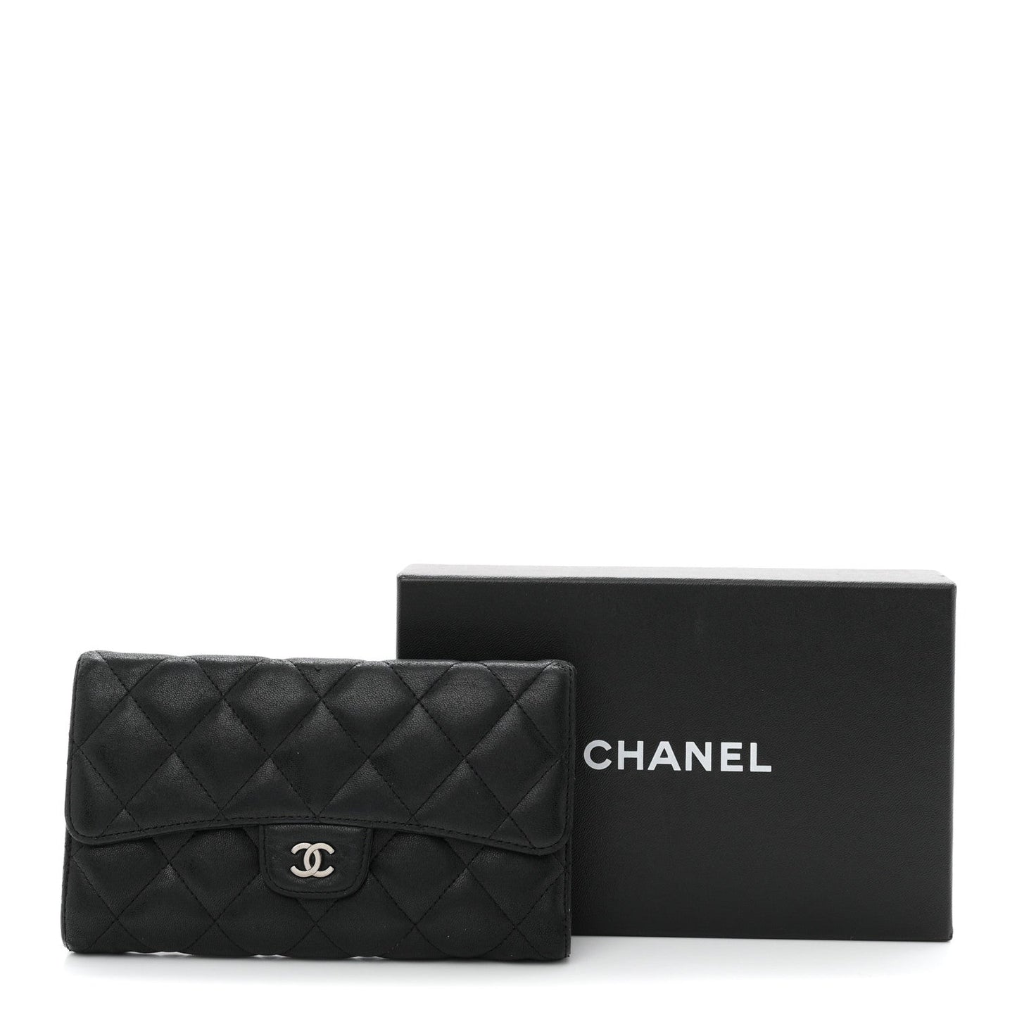 Lambskin Quilted Large Flap Wallet Black