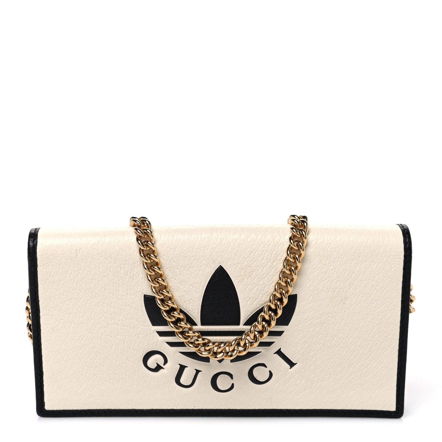 X ADIDAS Textured Dollar Calfskin Trefoil Embossed Wallet On Chain Off White Black