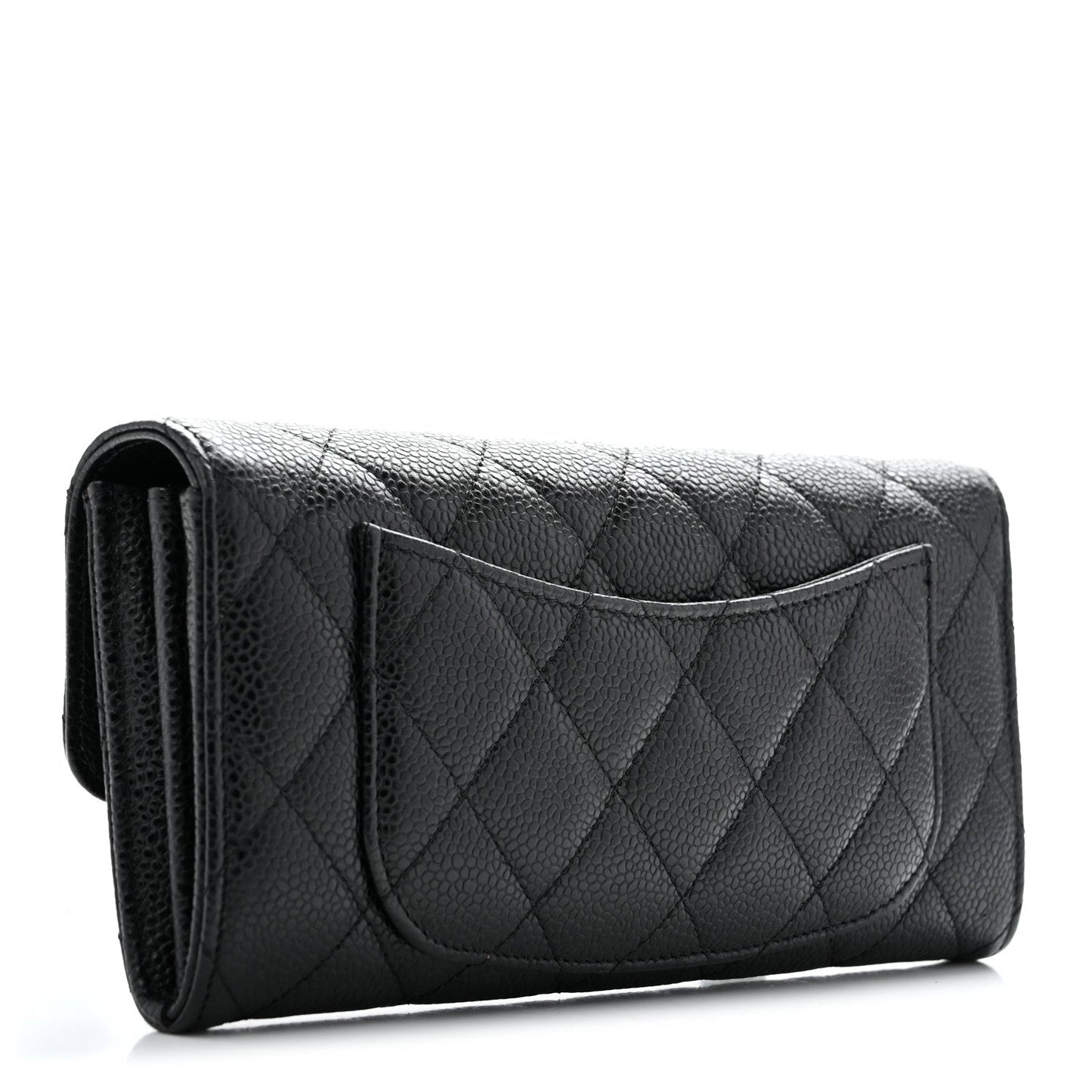 Caviar Quilted Large Gusset Flap Wallet Black