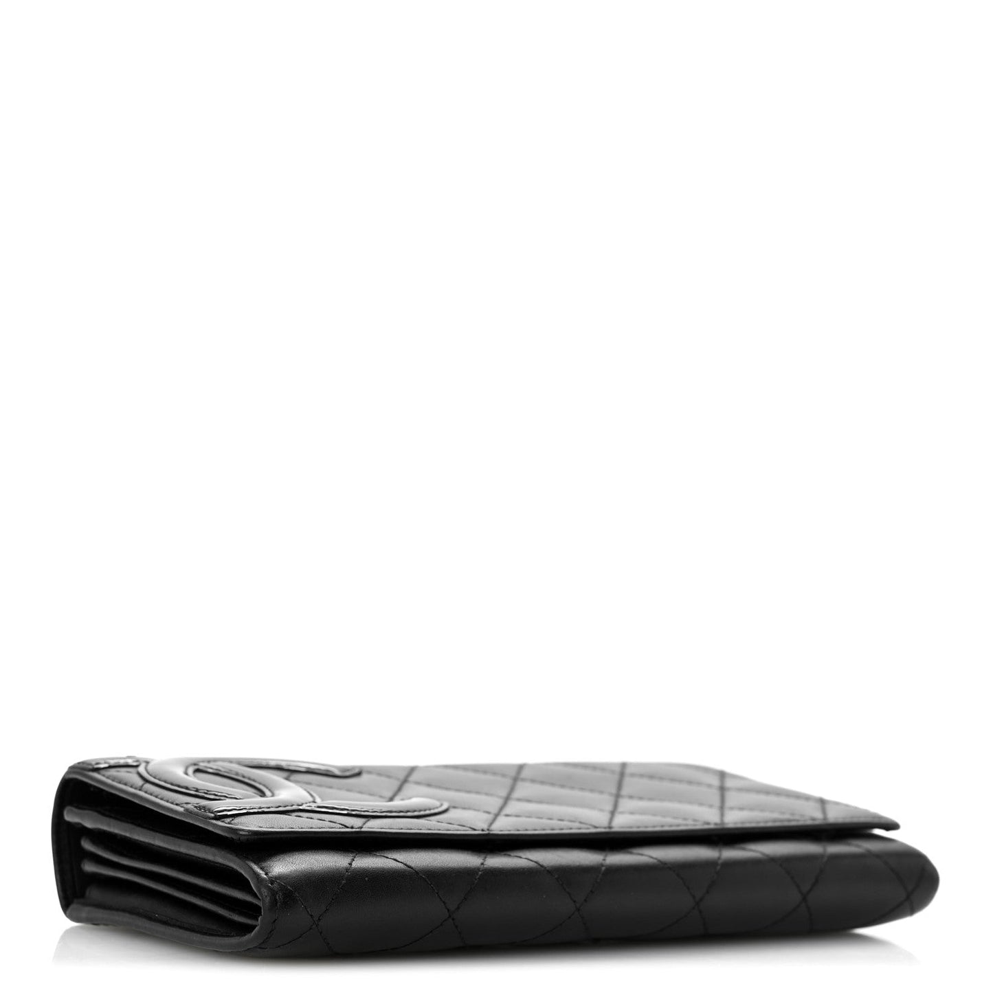 Calfskin Quilted Cambon Long Double Wallet Black