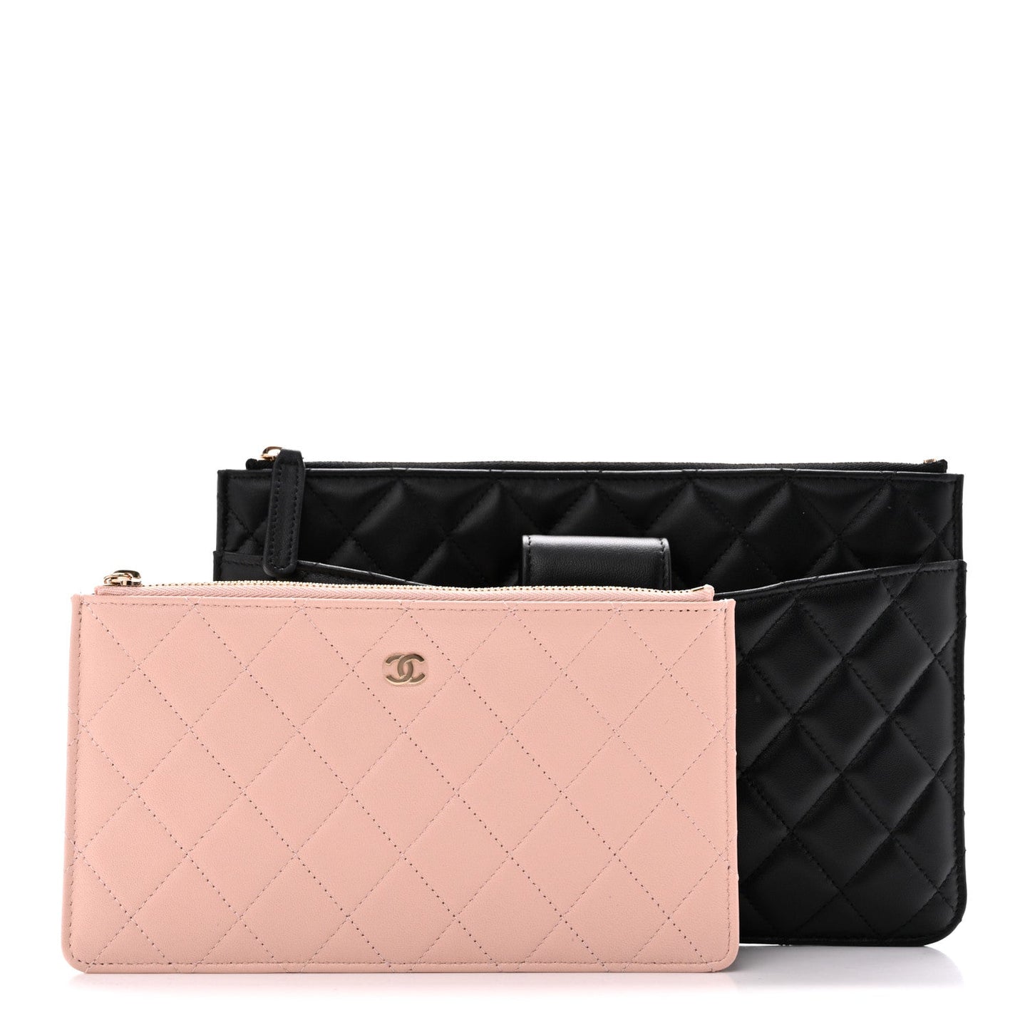 Lambskin Quilted Sunset Boulevard Pouch Case Black Pink