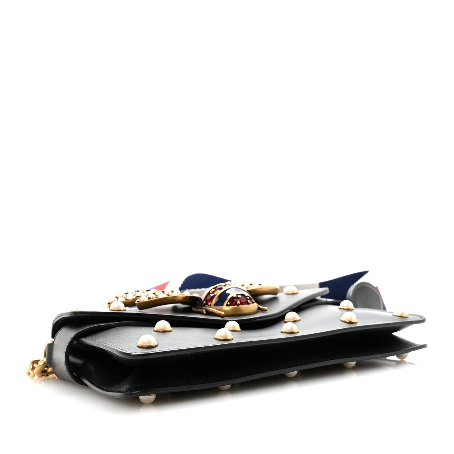 Nappa Pearl Studded Mini Queen Margaret Broadway Shoulder Bag Black
