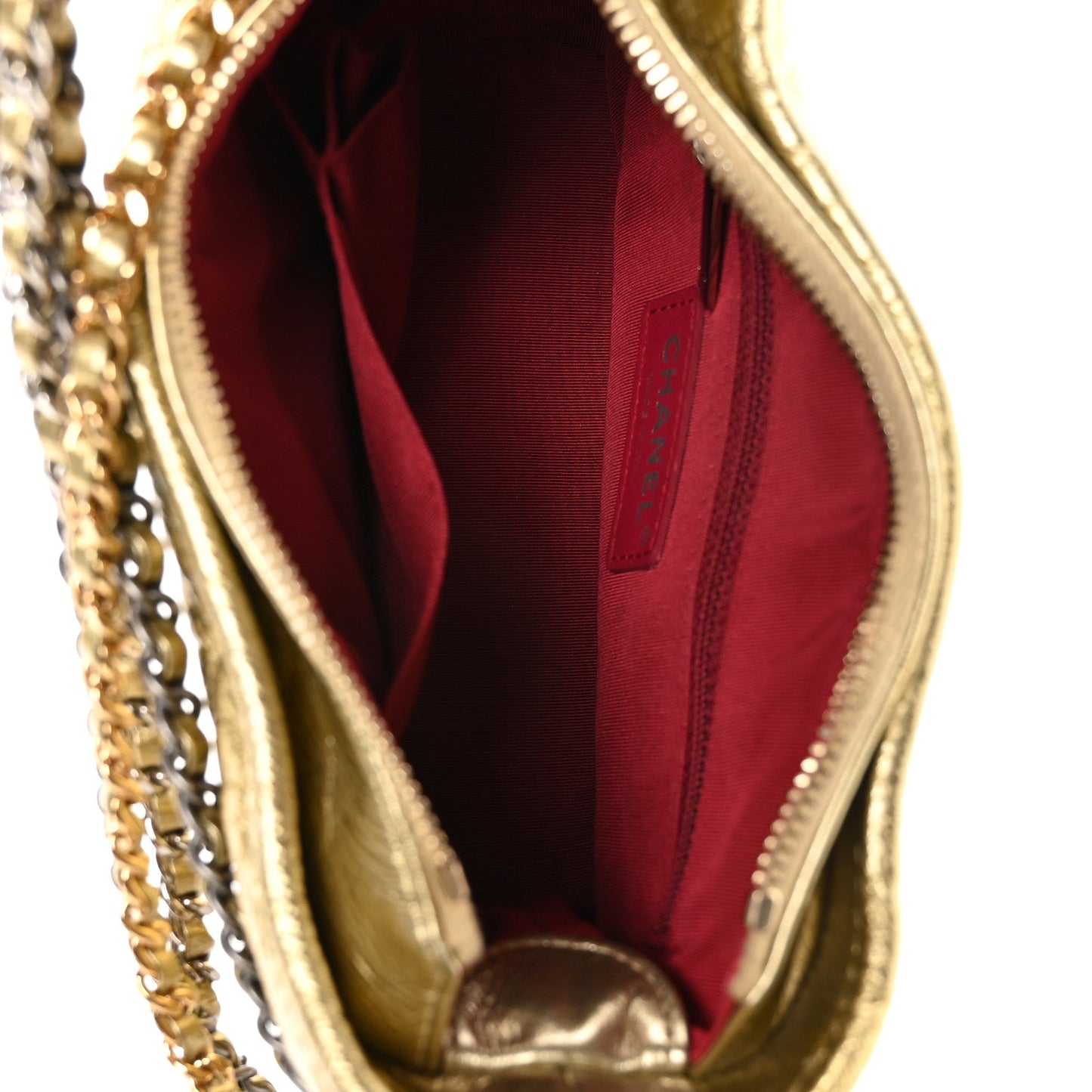 Metallic Aged Calfskin Quilted Small Gabrielle Hobo Gold