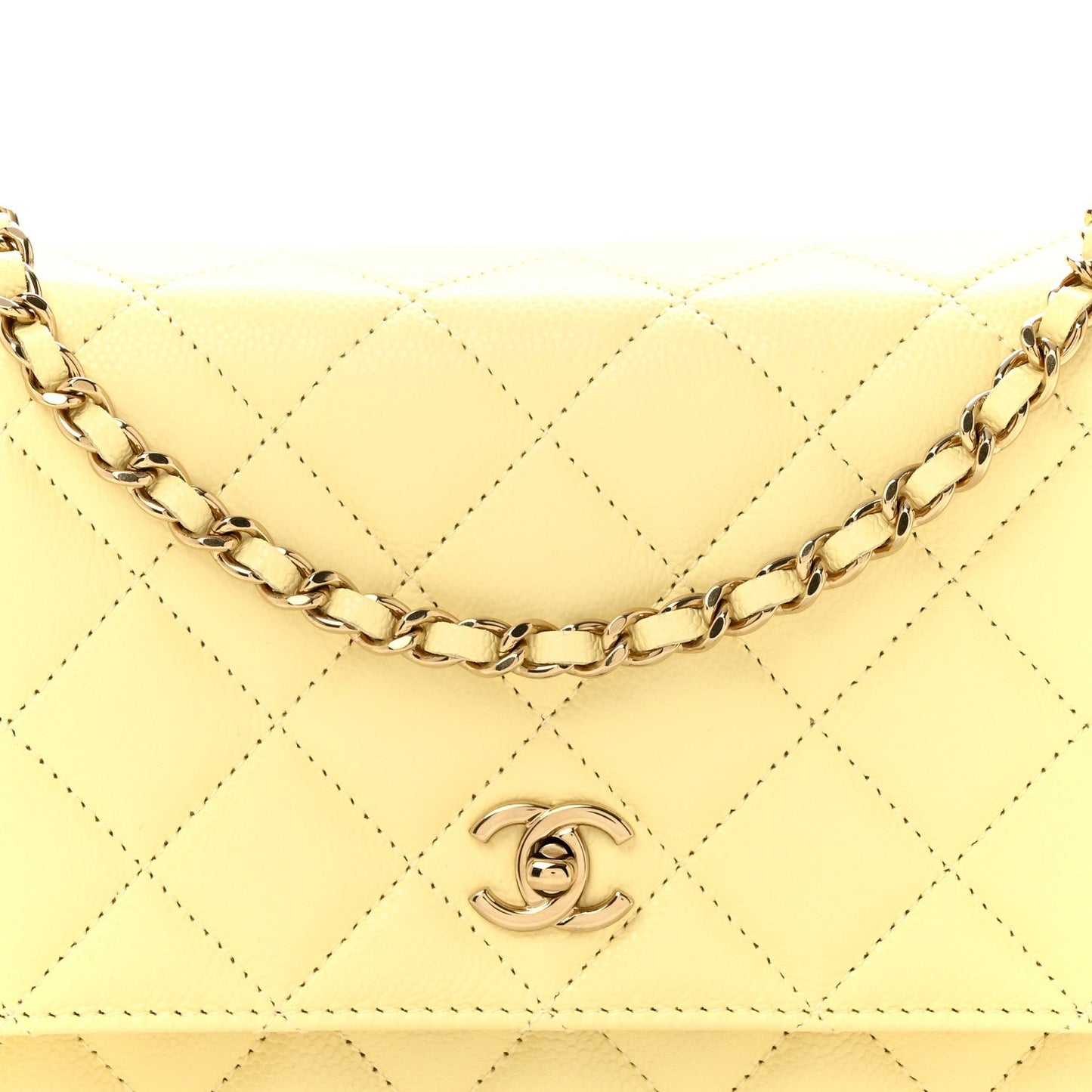 Caviar Quilted CC Turn Lock Wallet On Chain WOC Light Yellow